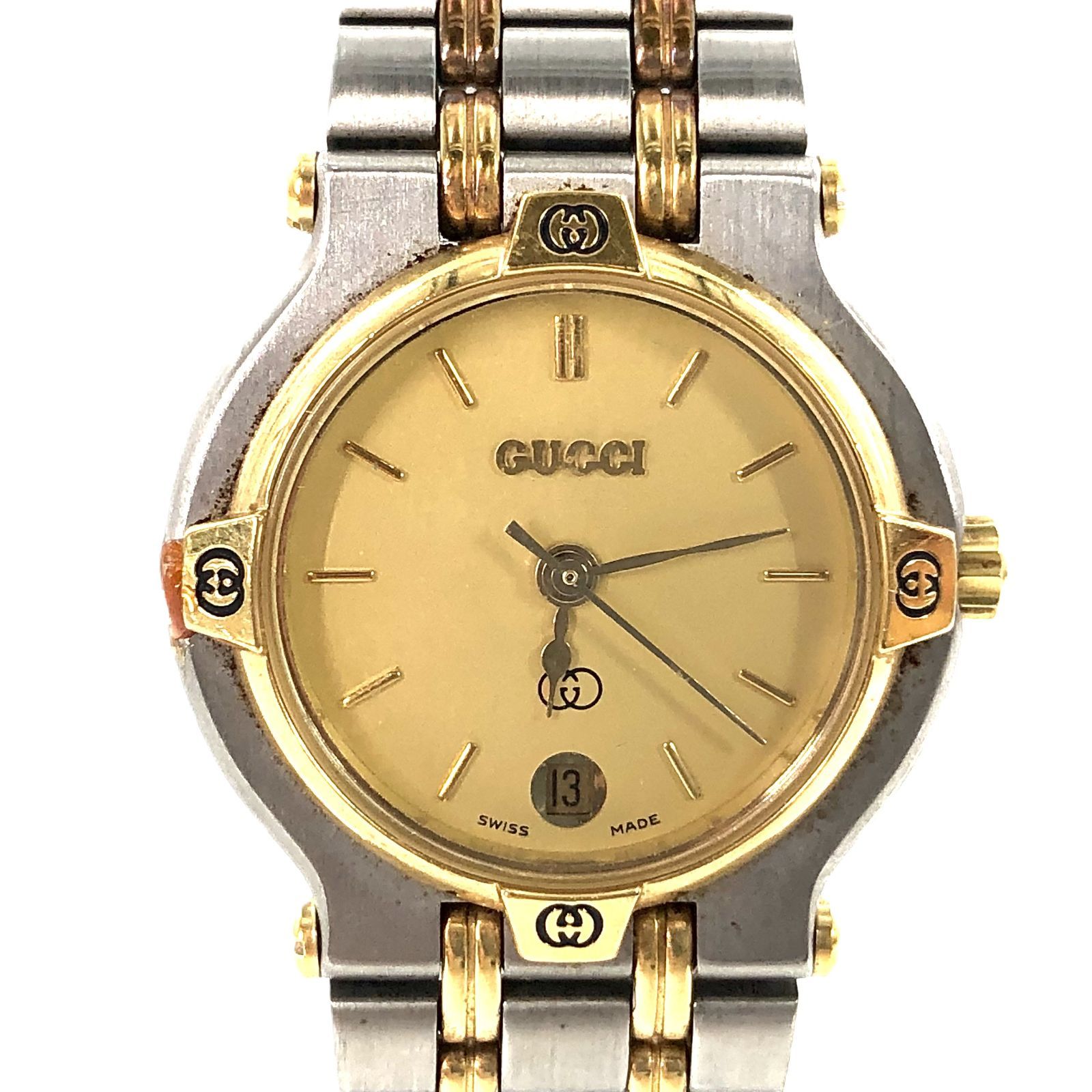 GUCCI グッチ 9000L SS/QZ ゴールド文字盤 レディース腕時計 稼働品