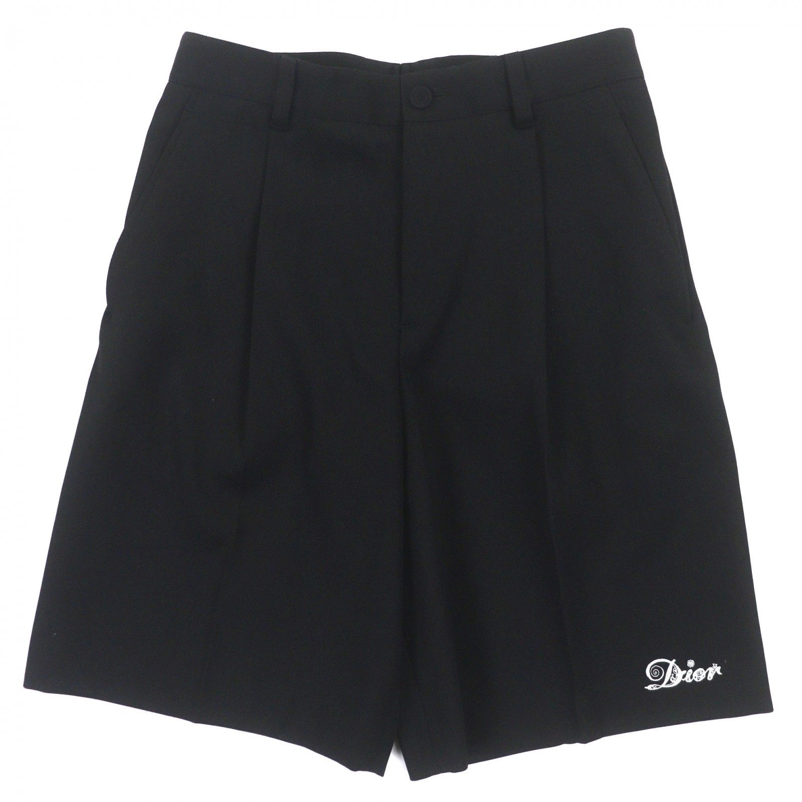 DIOR KENNY SCHARF ディオール オム ケニーシャーフ 21 AW ウール ロゴ刺繍入り ハーフパンツ ショートパンツ ブラック 44 イタリア製 メンズ