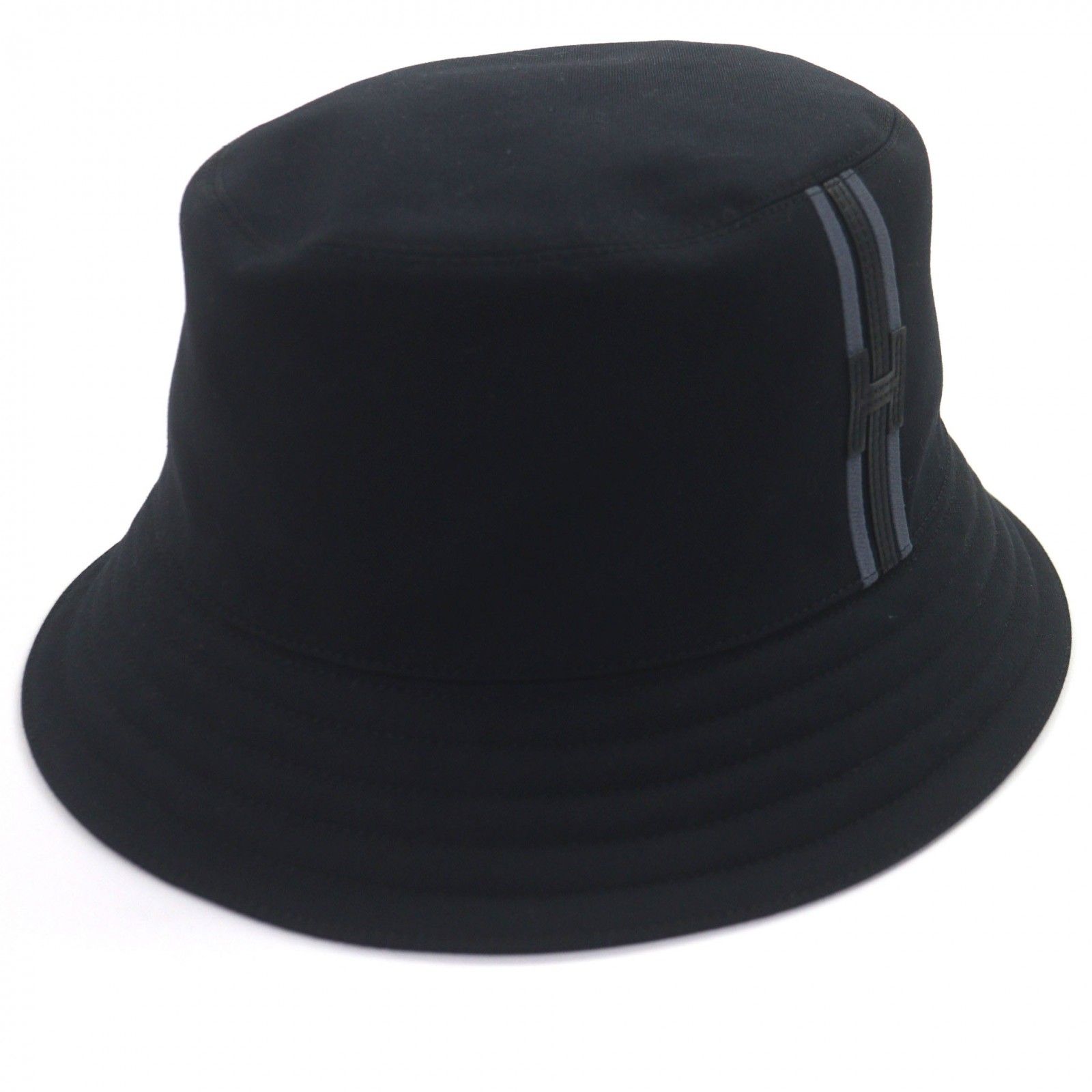 ♥品 HERMES エルメス フレッドH コットン ストライプ バケットハット ブラック 58 箱 保存袋付き フランス製 メンズ