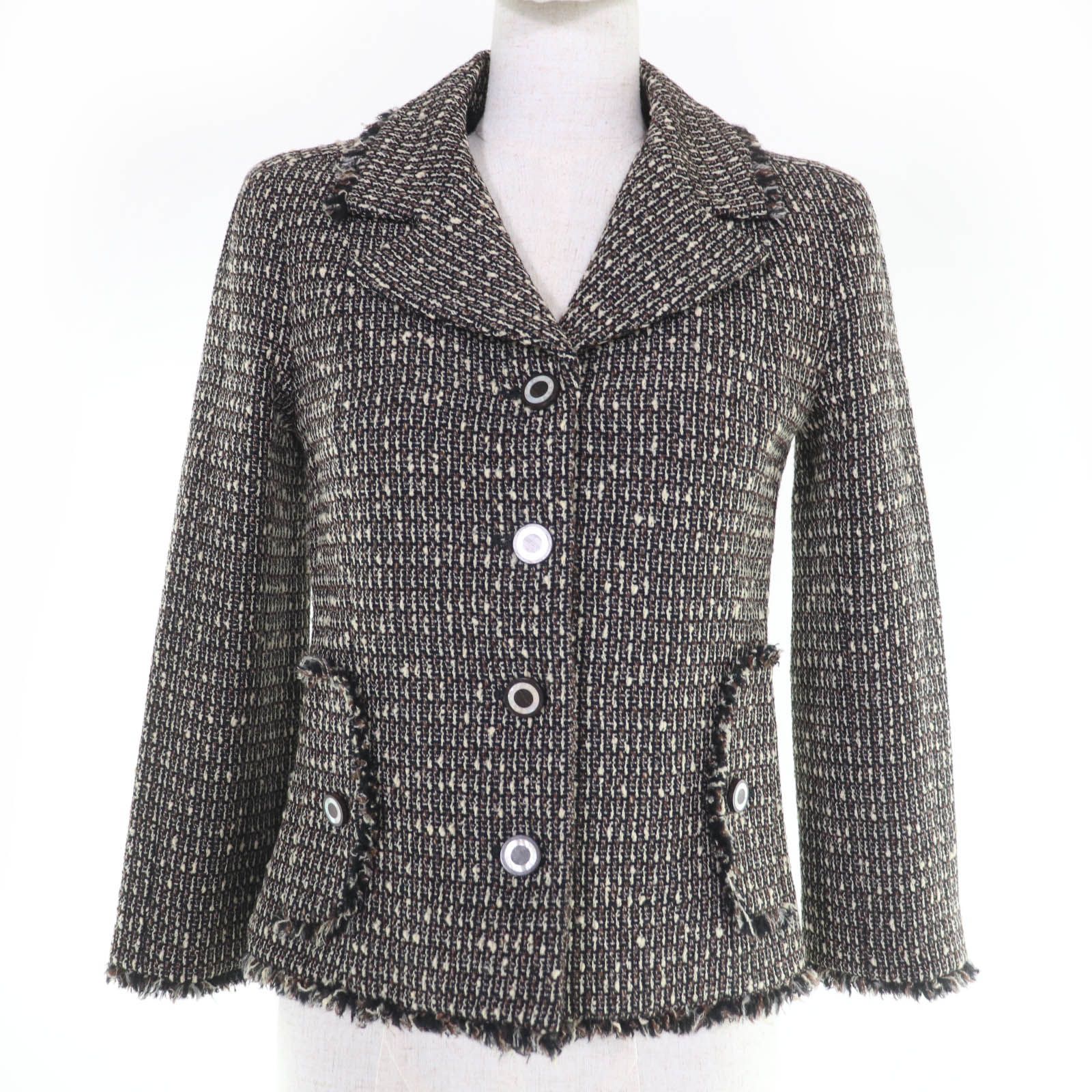CHANEL シャネル ヴィンテージ 03 A ウール ウッドシェルロゴボタン ツイード ジャケット ブラウン系 34 フランス製 レディース