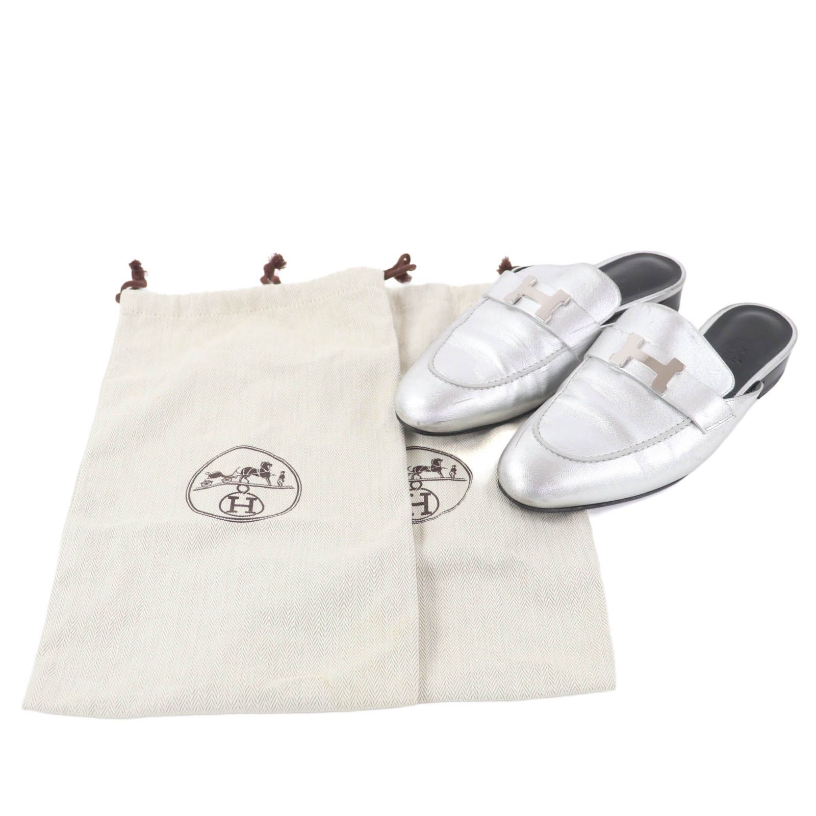 極美品 エルメス ミュール シルバー金具 ブラック レザー 極美品 エルメス ミュール シルバー金具 ブラック レザー ランク N