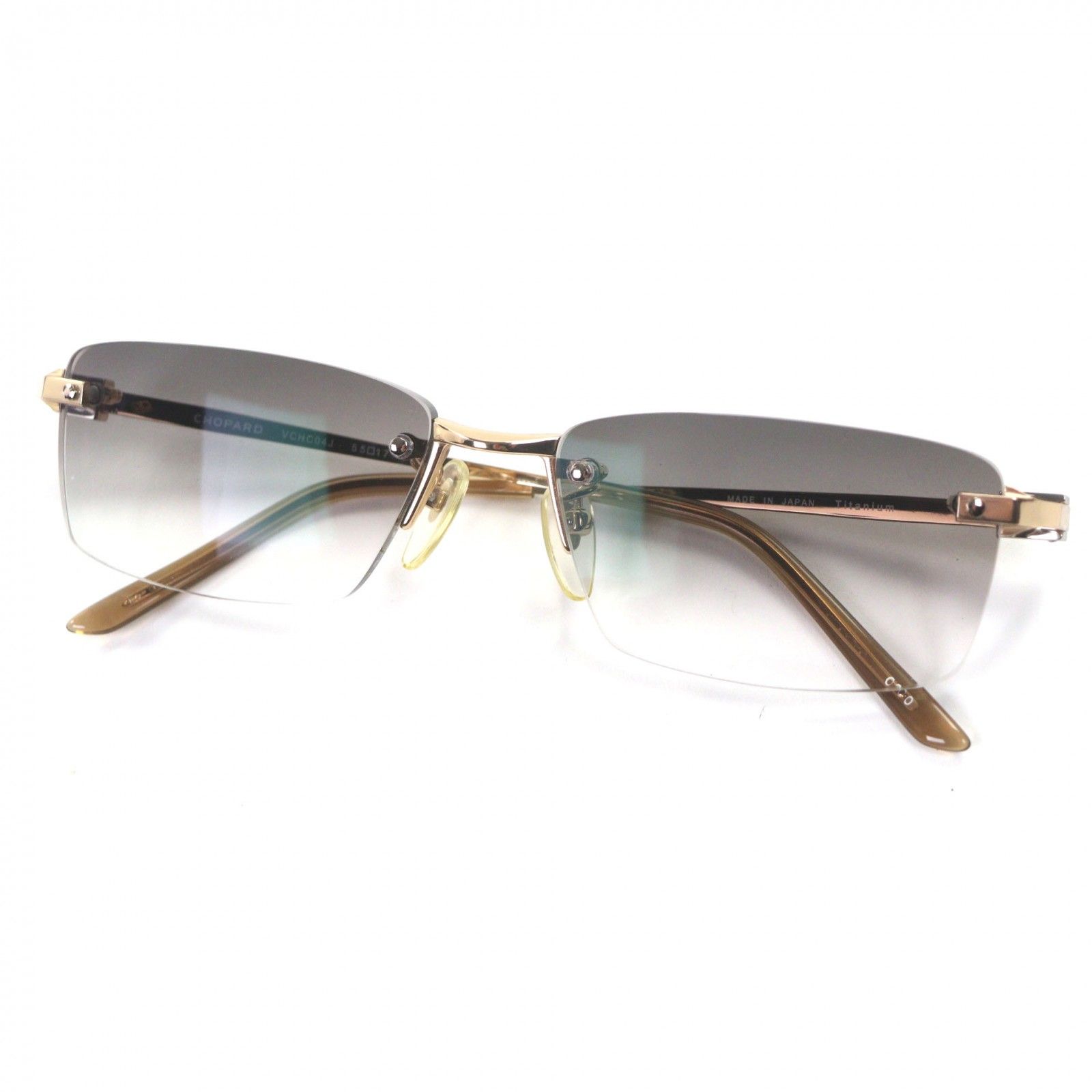 Chopard ショパール VCHC 04 J チタニウム ツーポイント リムレス サングラス ゴールド 55□17 140 度入り ケース付き 日本製 メンズ