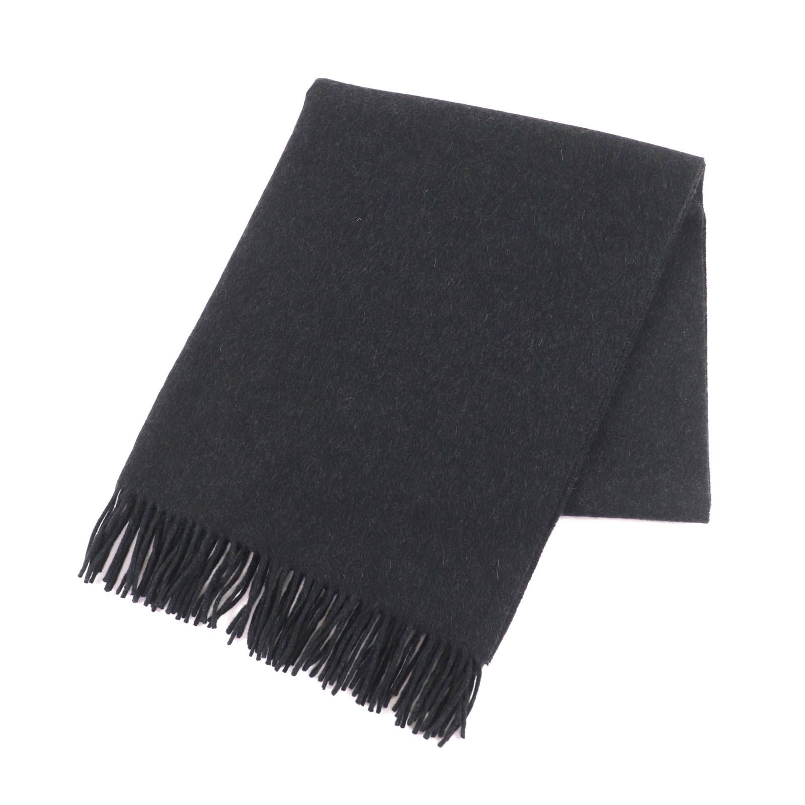 極美品☆HERMES エルメス カシミヤ100％ ロゴ刺繍入り フリンジ付 大判