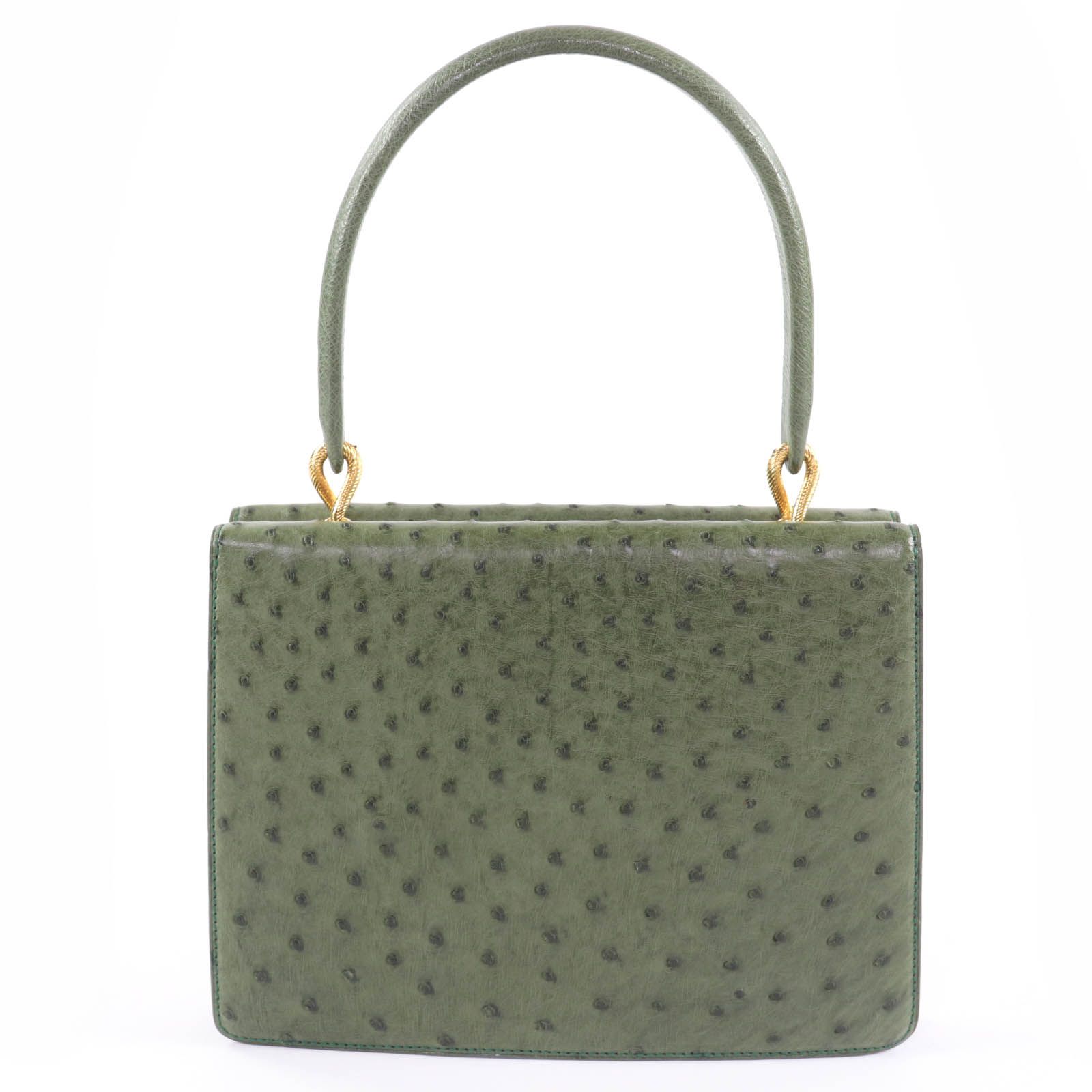 MORABITO モラビト オーストリッチ ヴァンドーム ハンドバッグ グリーン ゴールド金具 保存袋付き フランス製 レディース