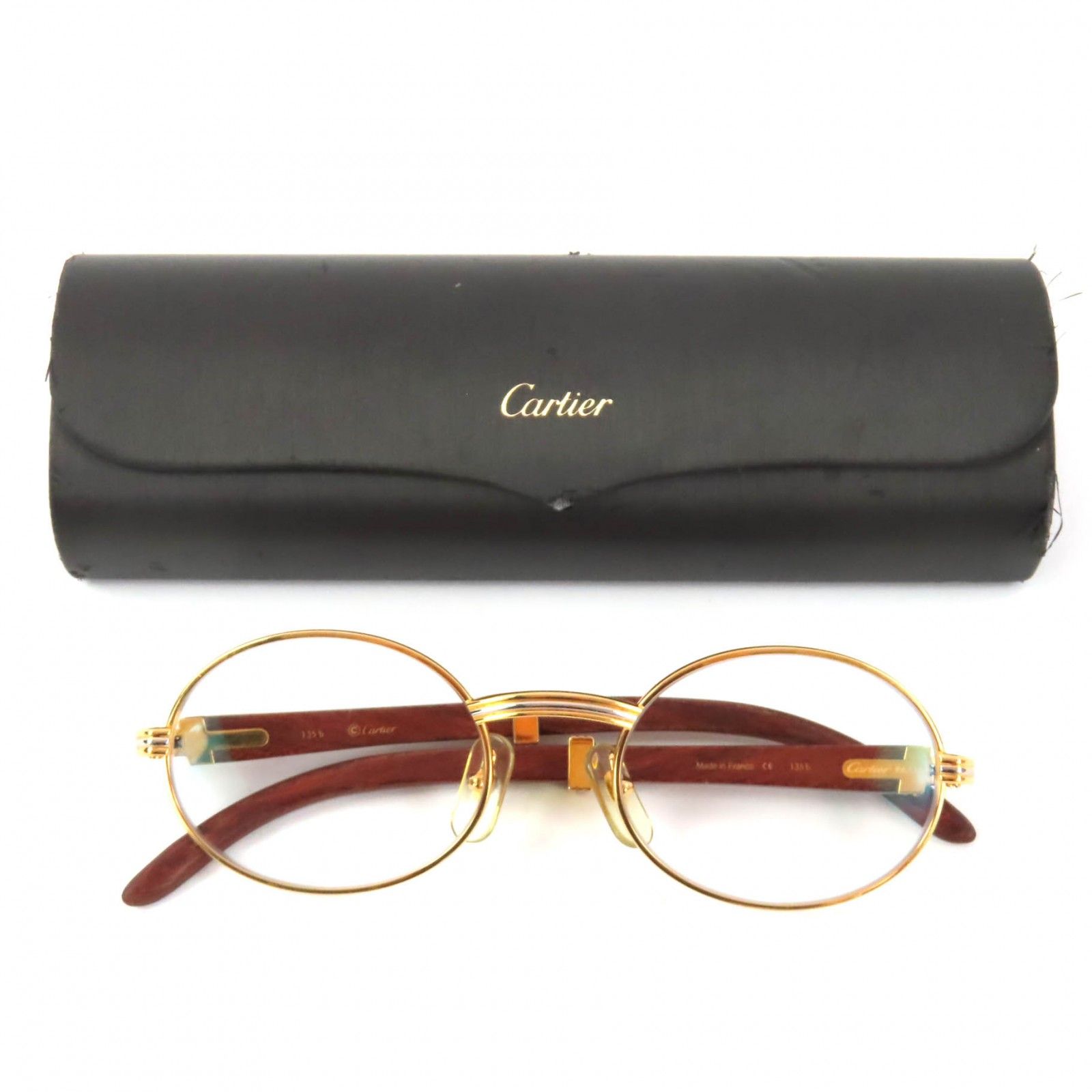 Cartier カルティエ トリニティ ウッドテンプル ロゴ金具付き アイウェア サングラス ゴールド 51□20 135ｂ フランス製 レディース