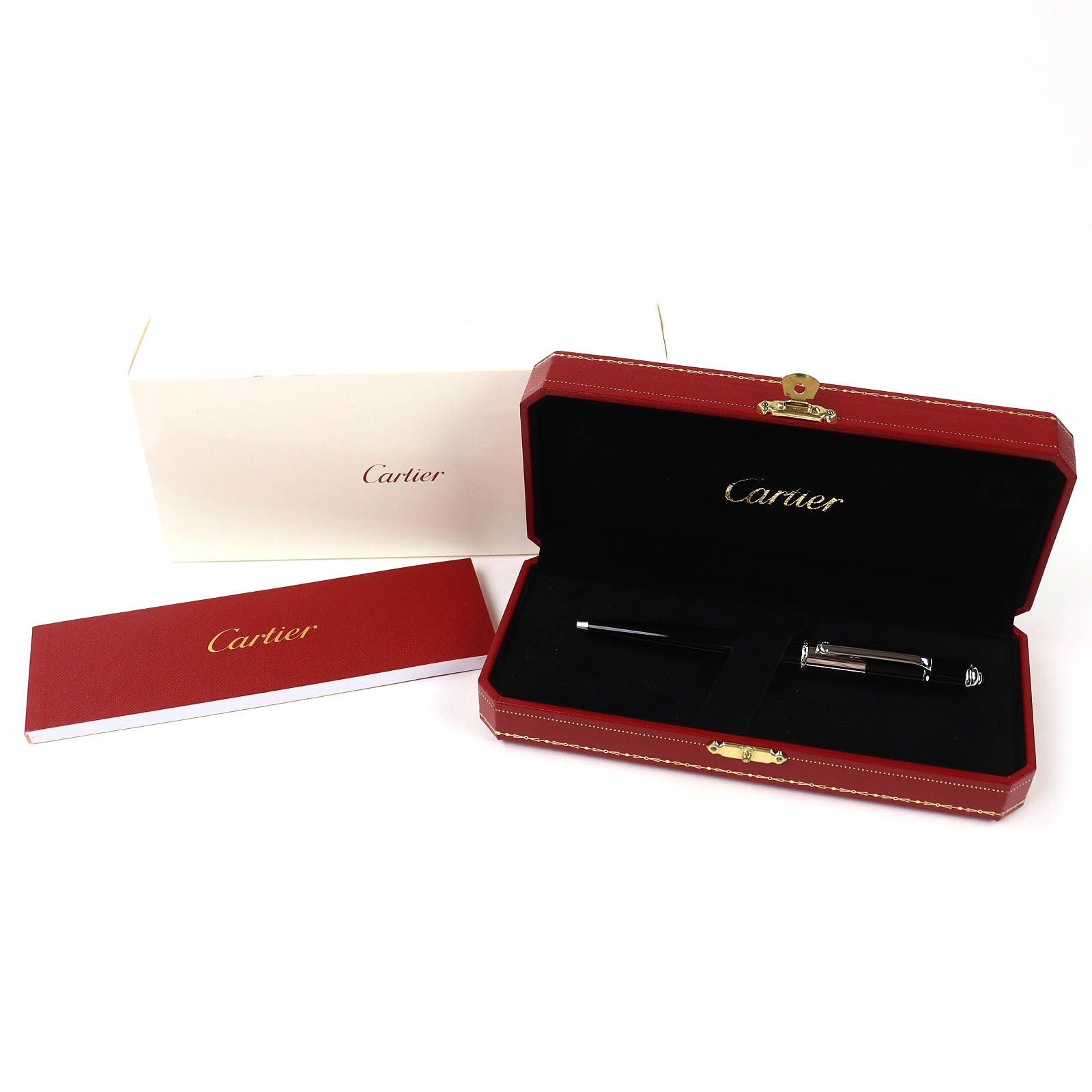 △Cartier カルティエ ディアボロ ドゥ ロゴタイプ デコール ツイスト式 ボールペン ブラック シルバー ケース付き メンズ 筆記 済み