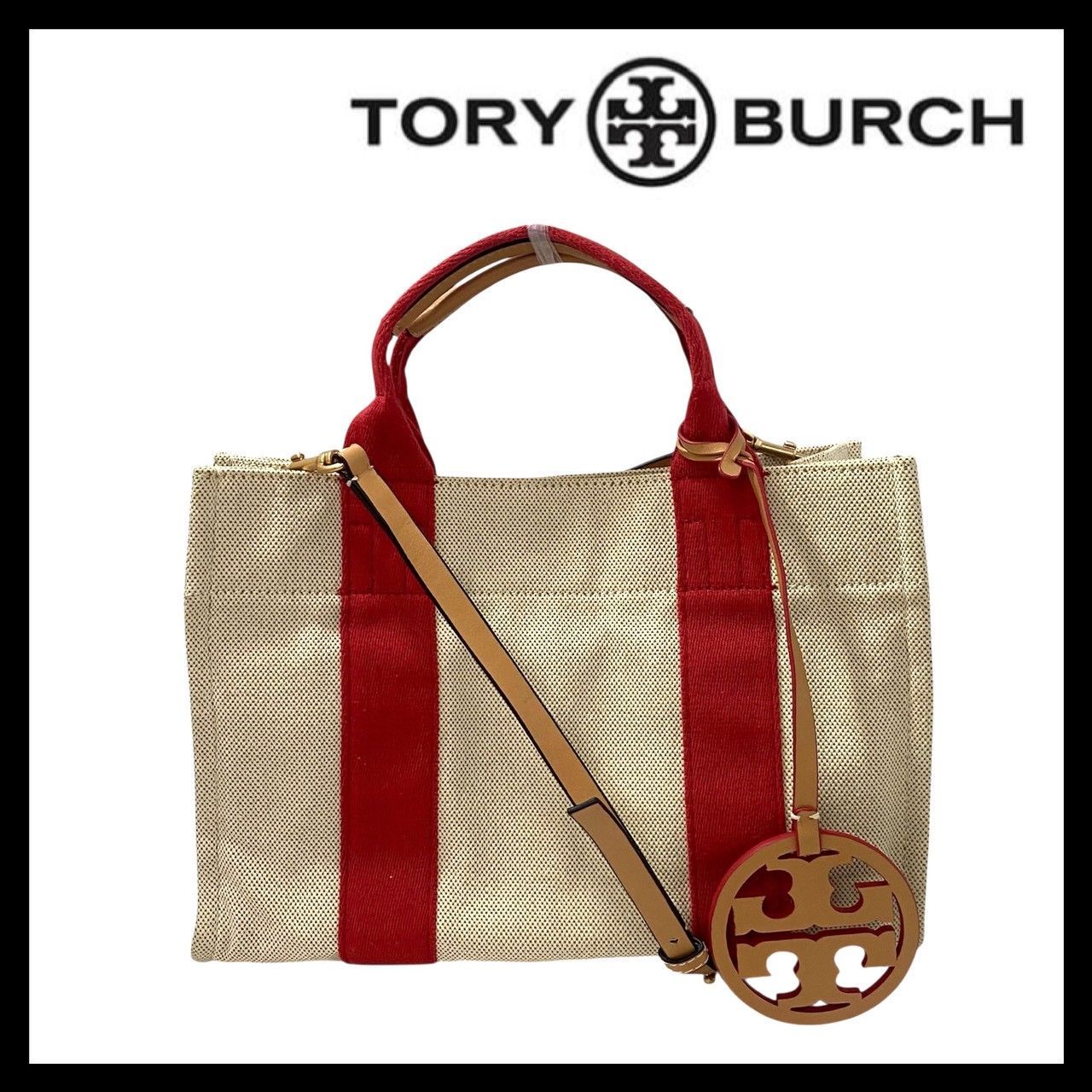 SU TORY BURCH 2 Way バッグ キャンバス レッド|赤 ベージュ ショルダーバッグ トートバッグ ハンドバッグ トリーバーチ SU-862