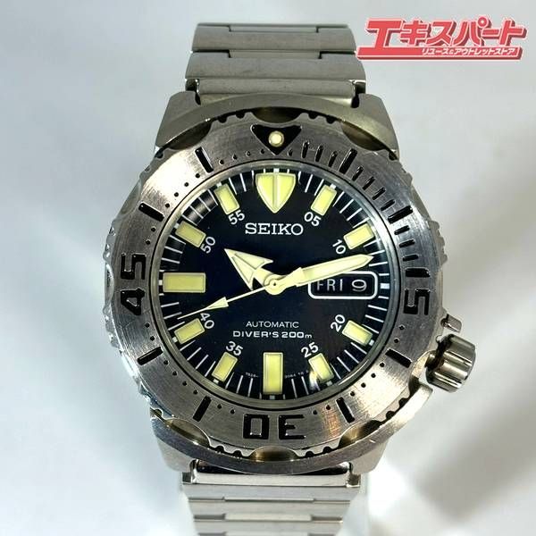 動作品 腕時計 SEIKO ダイバーズウォッチ ブラックモンスター デイデイト 7 S 26-0350 ブラック文字盤