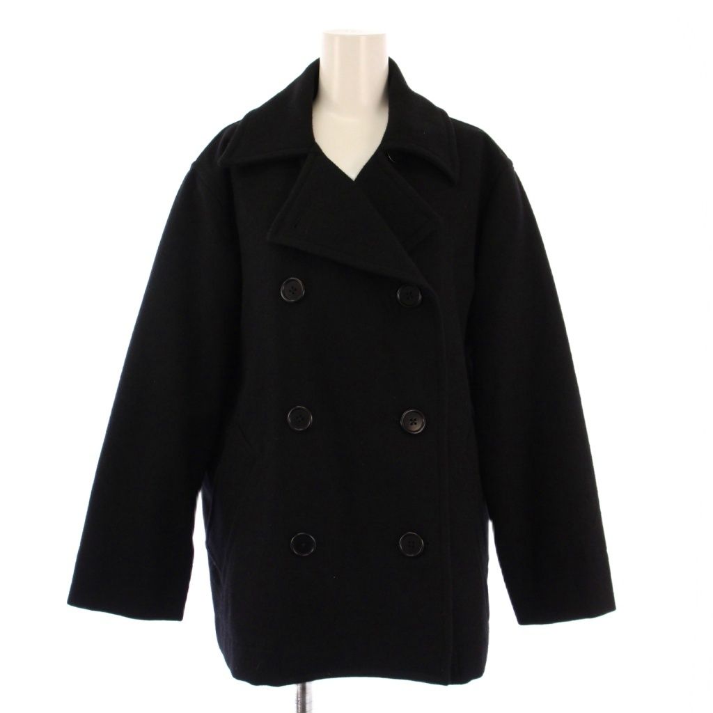 【中古】マーガレットハウエル コースウールメルトン Pコート ピーコート アウター ショート丈 ダブル 1 黒 マーガレットハウエル MHL. 24AW COARSE WOOL MELTON コースウール