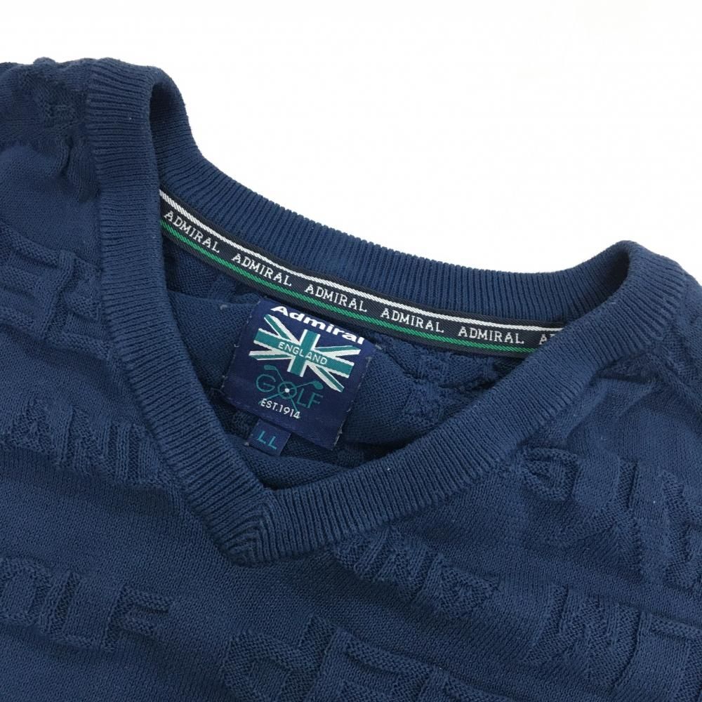 【新品未使用】Admiral ゴルフウェア　ニット　セーター LL ネイビー アドミラル セーター ネイビー 総柄織生地 ロゴ白 Vネック ニット