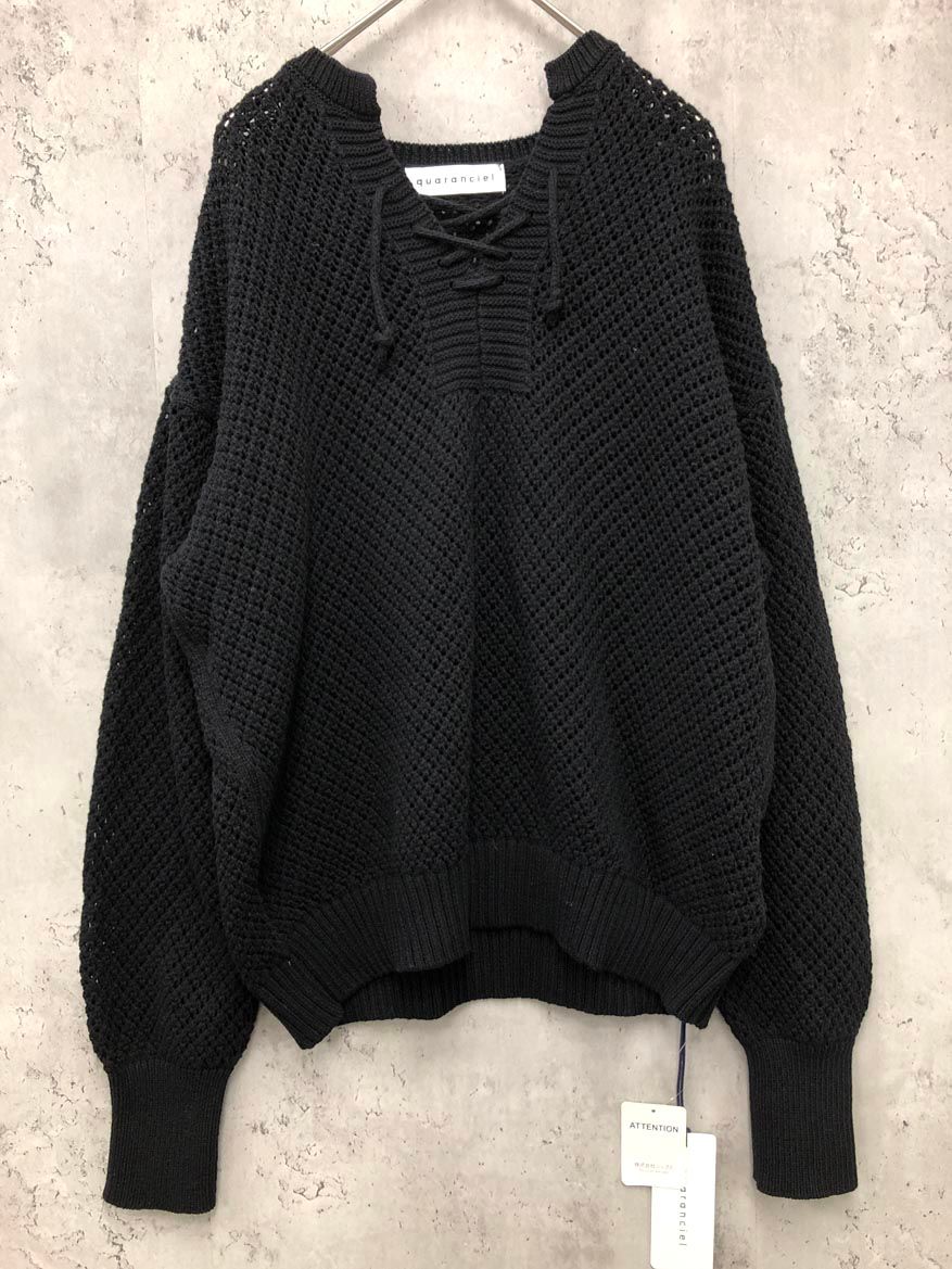 quaranciel カランシエル シップス レースアップ 透かし ニット セーター sizeONE|黒 ◎レディース