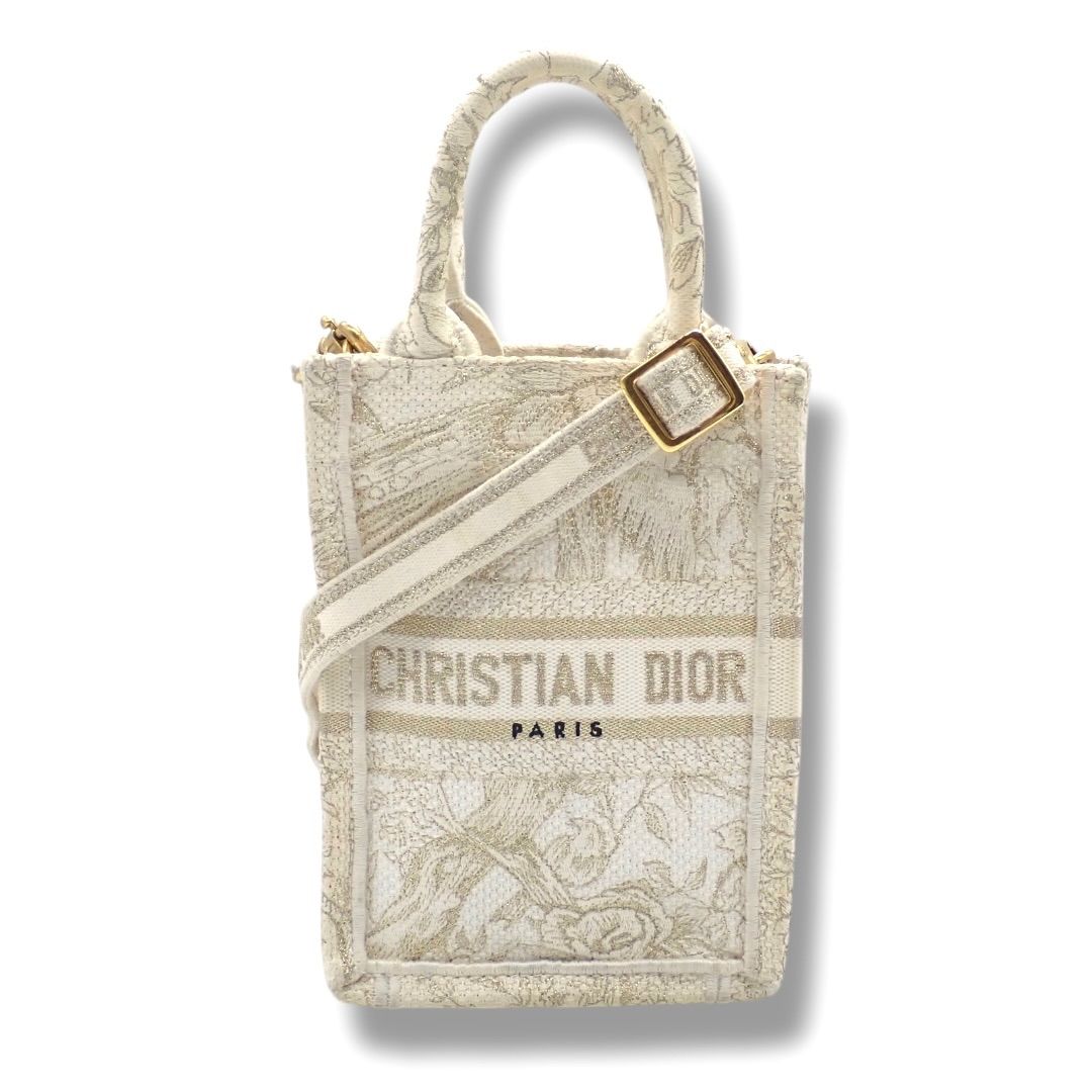 クリスチャンディオール ブックトート ミニ フォンバッグ 2 way ハンドバッグ ショルダーバッグ トートバッグ クロスボディ 斜め掛け ホワイト レディース Christian Dior 保存袋付 4537