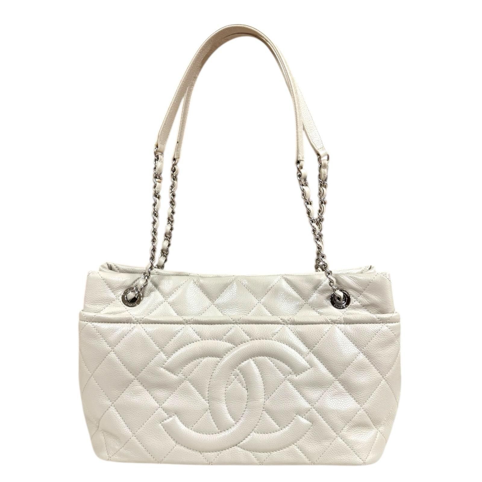 シャネル マトラッセ ココマーク ショルダーバッグ キャビアスキン ベージュ レディース CHANEL