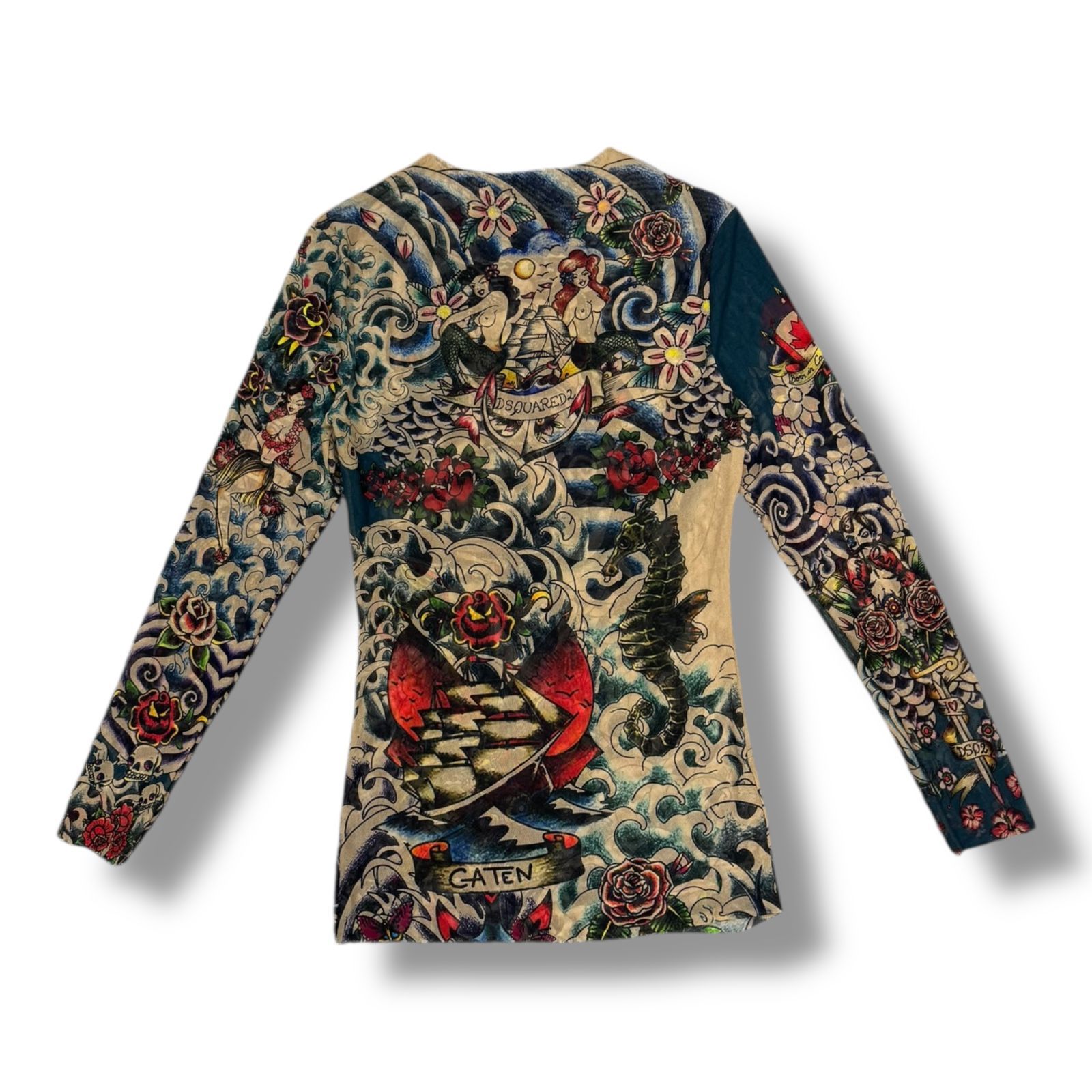 DSQUARED2 タトゥープリント シアートップス メッシュ 長袖 イタリア製 DSQUARED2 TATTOO SLEEVES タトゥープリントメッシュトップ セカンド