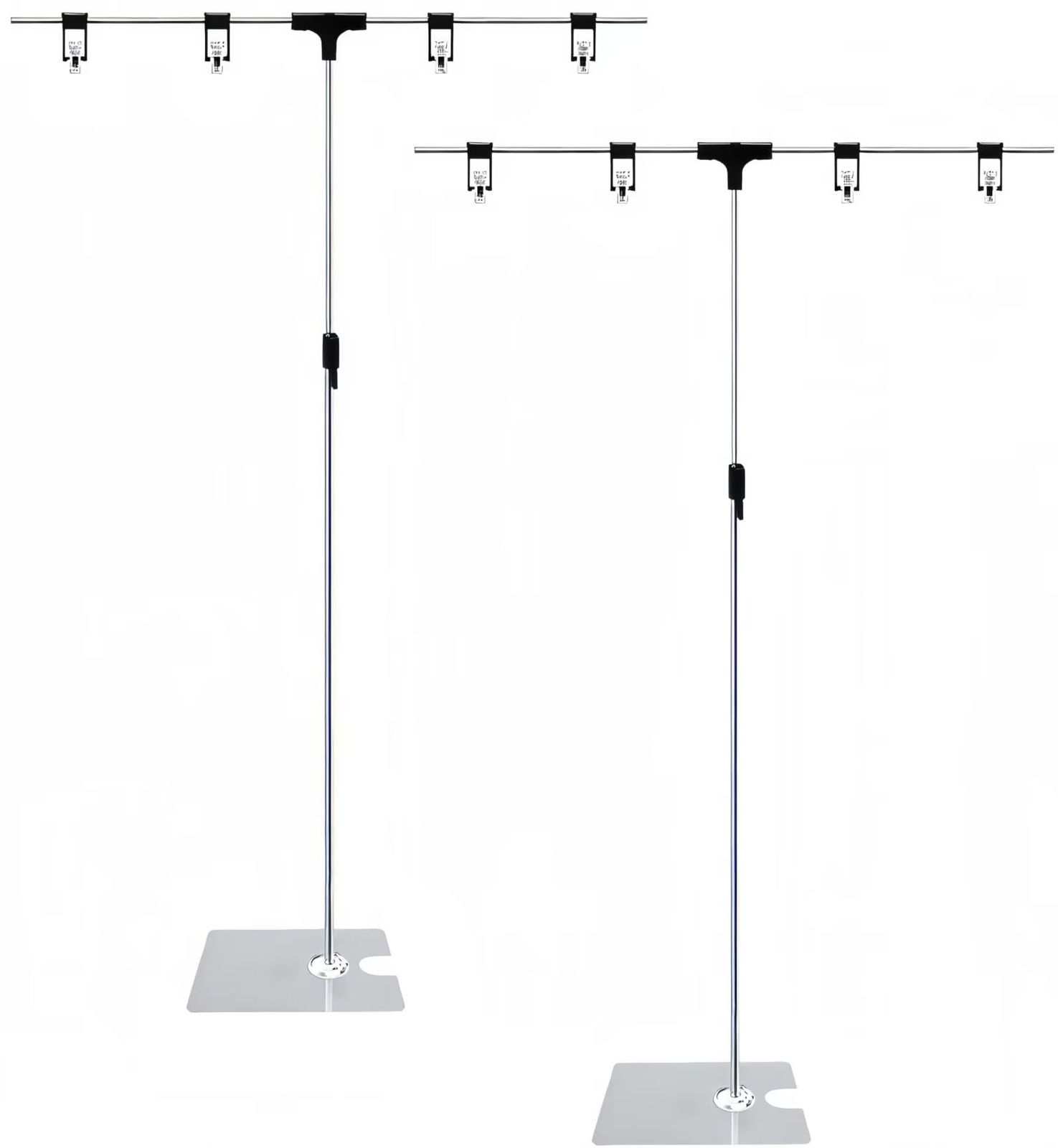 ポスタースタンド 2台セット ポップスタンド T型 広告スタンド POPホルダー 高さ120-215 cm調節 ダブルクロスバー 軽量 持ち運びに便利 ディスプレイラック クリップ付き 組み立て簡単 屋内 屋外 店舗 展示 販促用 シルバー 34 x 2