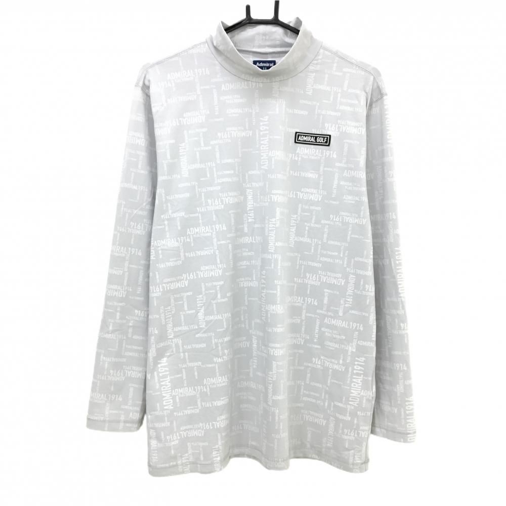 美品】アドミラル 長袖ハイネックシャツ グレー×白 ロゴ総柄 シリコン
