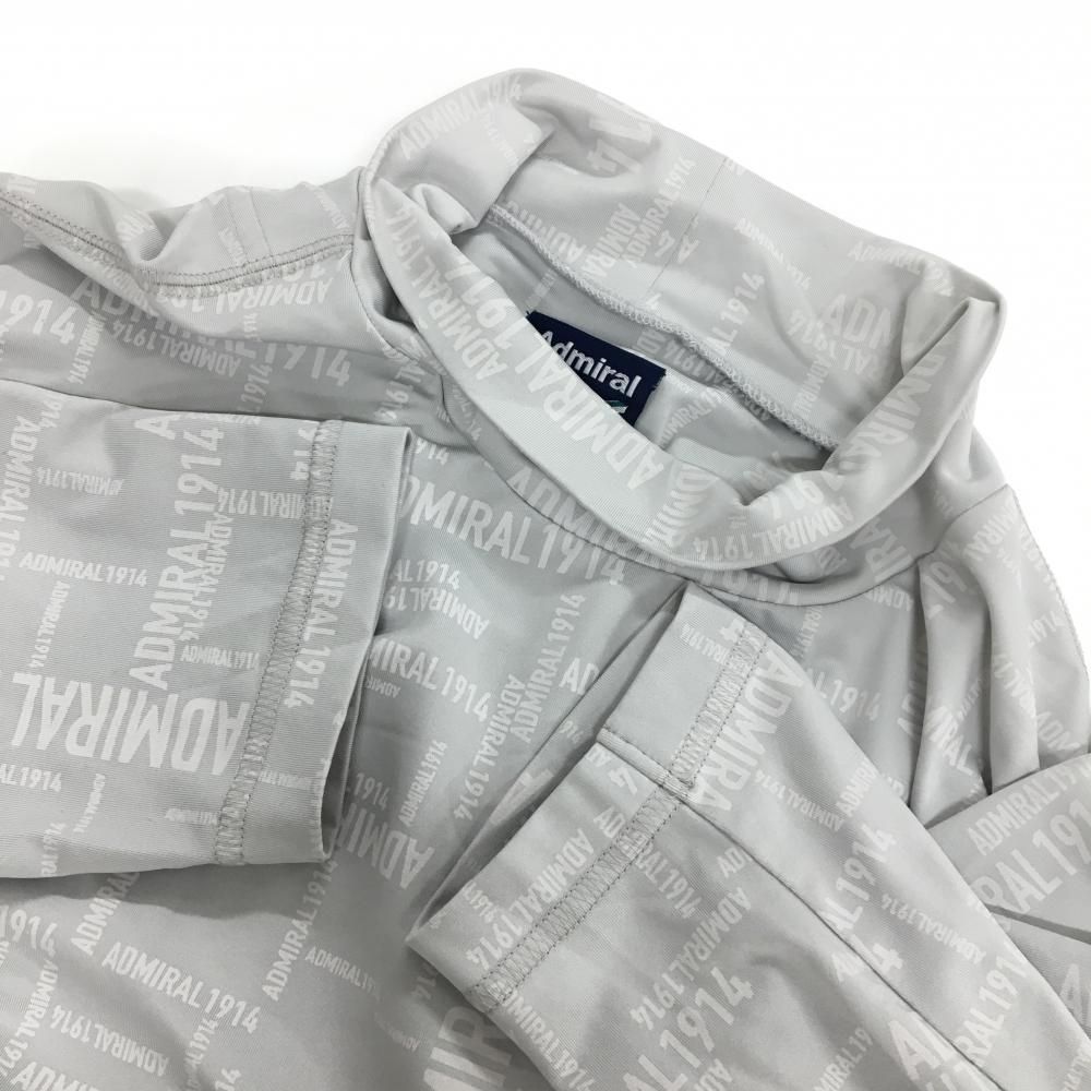 美品】アドミラル 長袖ハイネックシャツ グレー×白 ロゴ総柄 シリコン