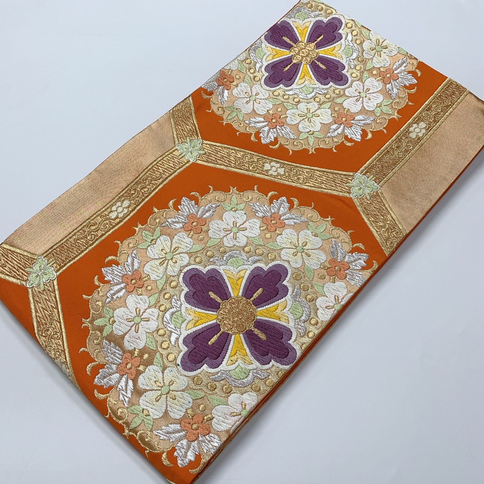 6552］袋帯 花亀甲文様 刺繍 六通 正絹 着物 フォーマル - メルカリ