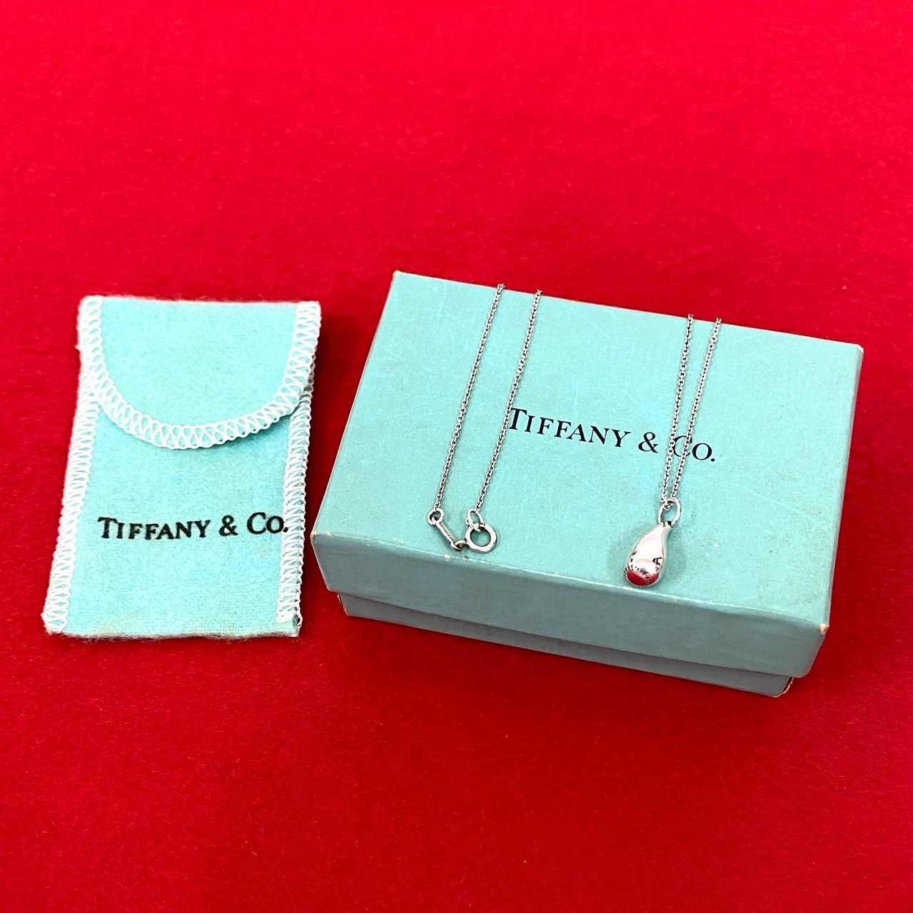 箱 袋付き TIFFANY-Co. ティファニー ティアドロップ ネックレス シルバー925 ペンダント チョーカー アクセサリー シルバー 3913 c
