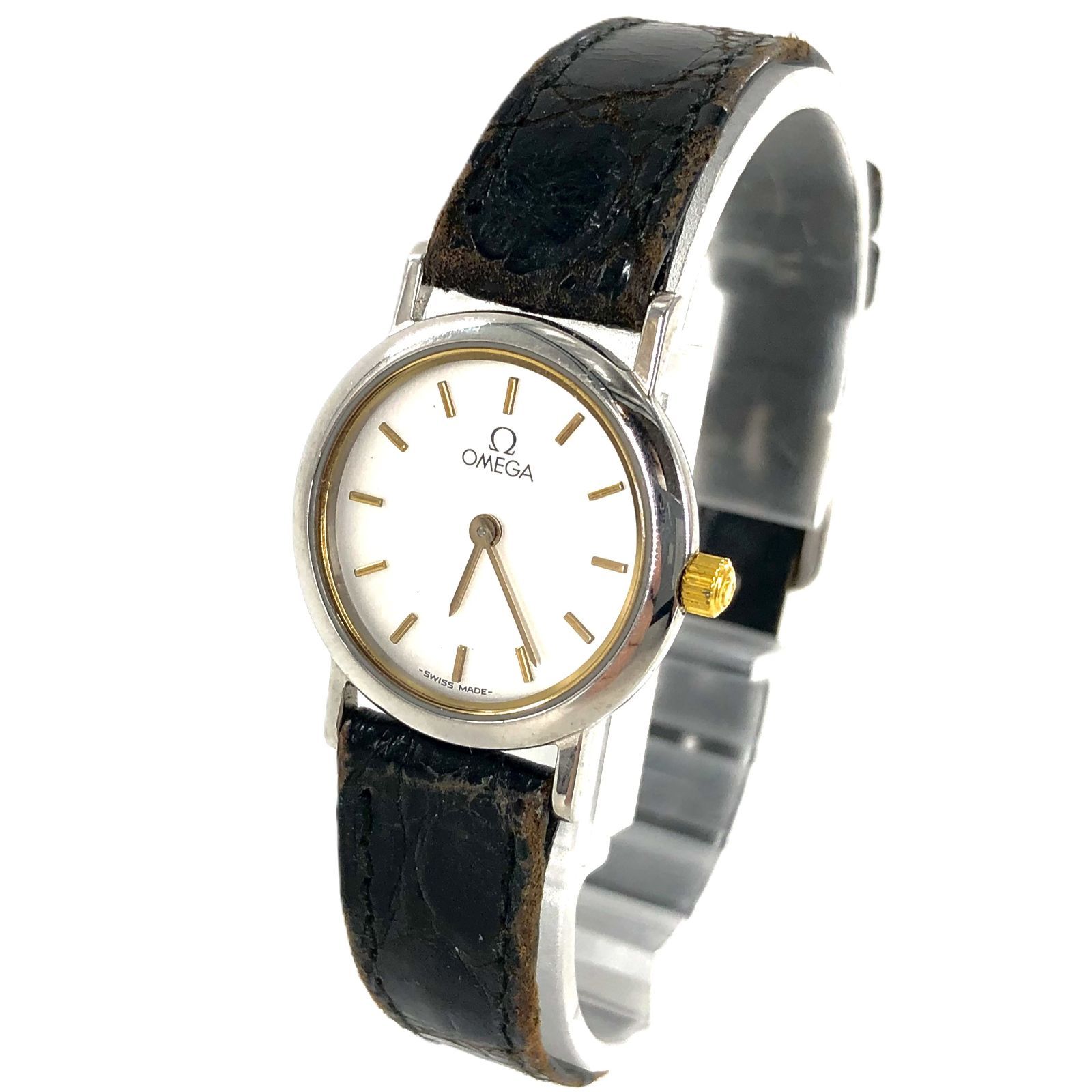 OMEGA オメガ Deville デヴィル SS×GP|QZ ホワイト文字盤 レディース腕時計 稼働品 PF-612