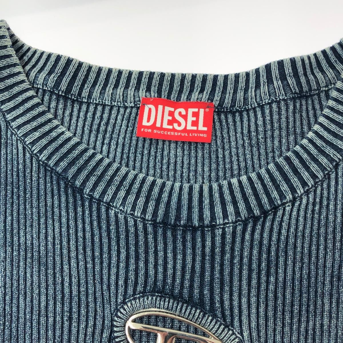 DIESEL ディーゼル 長袖Dロゴリブニット サイズ:L コットン100