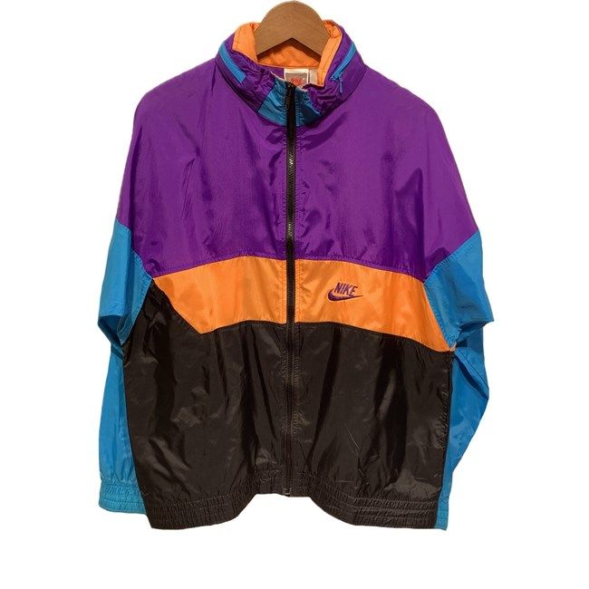 NIKE ナイロンジャンパー 90 s 90年代 銀タグ アウター ハイネック フルジップ フード収納 無地 ワンポイント ブランドロゴ スウッシュ 刺しゅう オーバーサイズ スポーツ 古着
