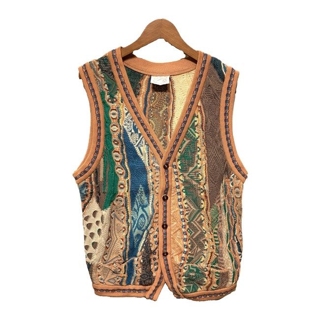 COOGI ベスト レイヤード Vネック フルボタン 3 D 立体 総柄 オーストラリア製 古着