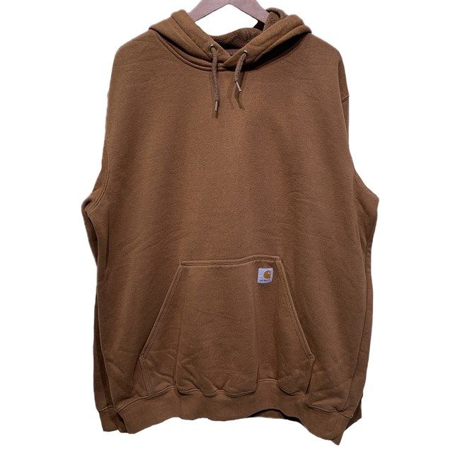 Carhartt パーカー プルオーバー 長袖 フーディ フード トップス 裏起毛 無地 ワンポイント ブランドロゴ 袖ロゴプリント オーバーサイズ アメカジ 古着