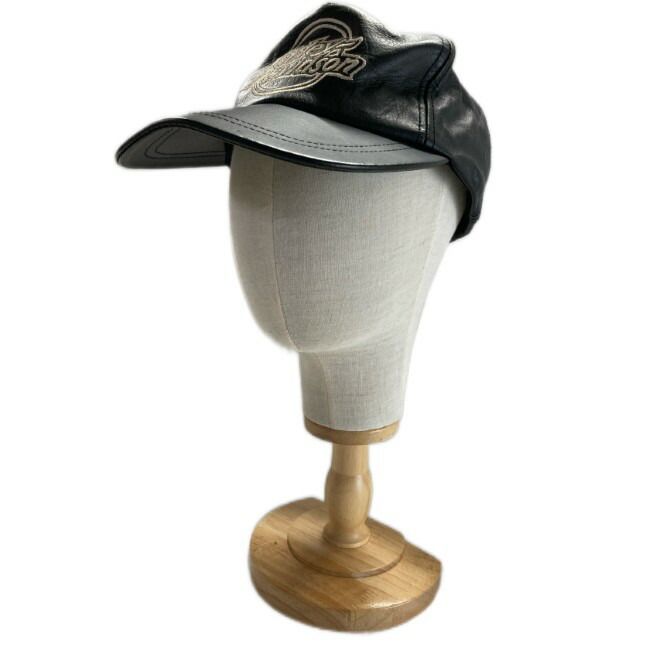 HARLEY- レザーキャップ キャップ 帽子 6パネル リアルレザー 本革 ブランドロゴ 刺しゅう 韓国製 アメカジ グッズ 古着