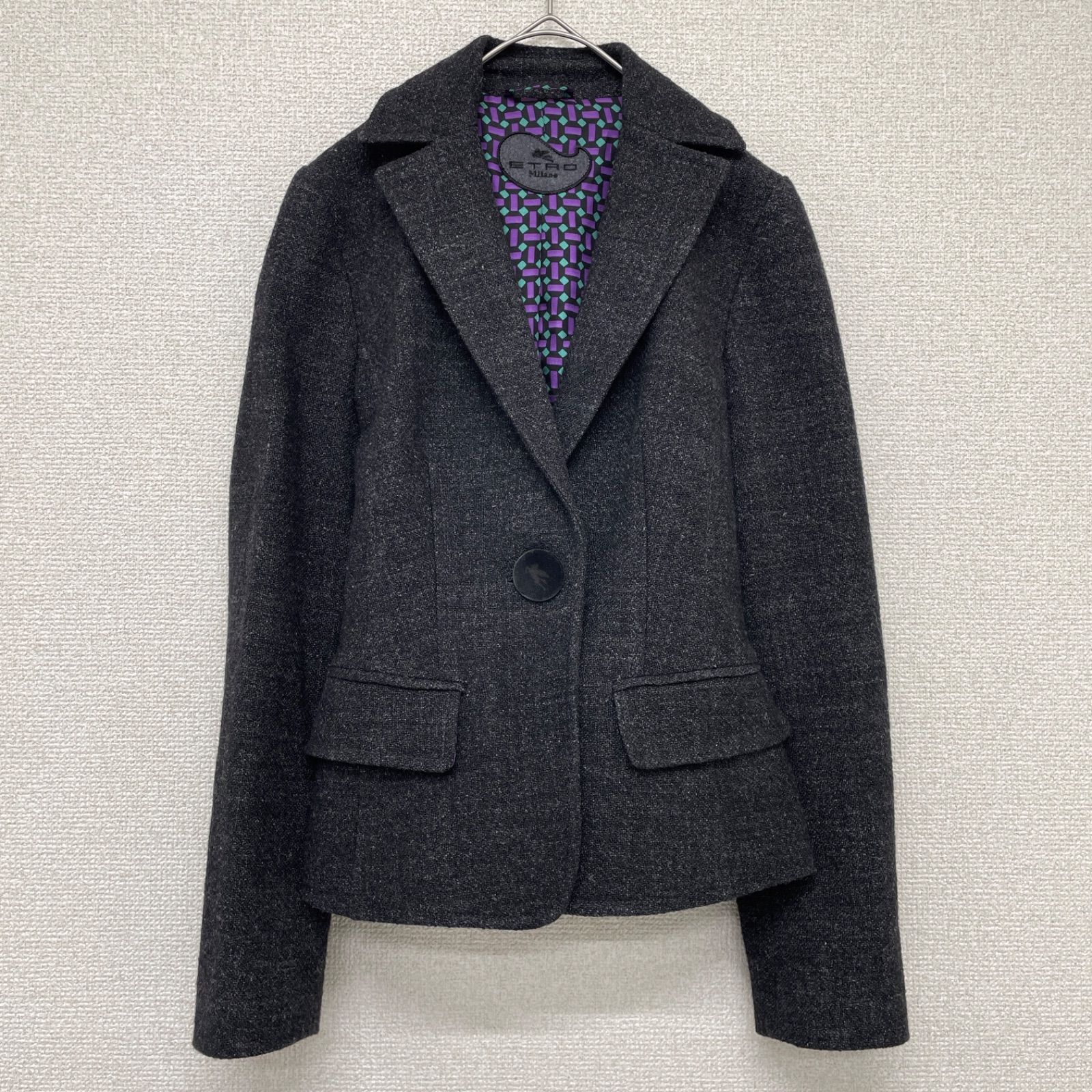 ETRO エトロ テーラードジャケット バックベルト 裏地総柄 モヘヤ 