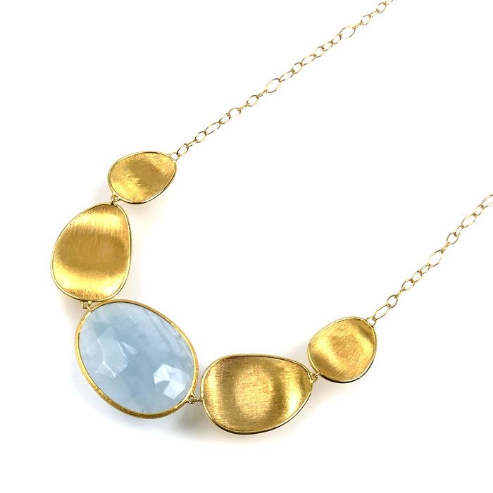 MARCO BICEGO K 18 YG イエローゴールド ルナリア ネックレス アクアマリン 9.7 g 43|45 cm レディース