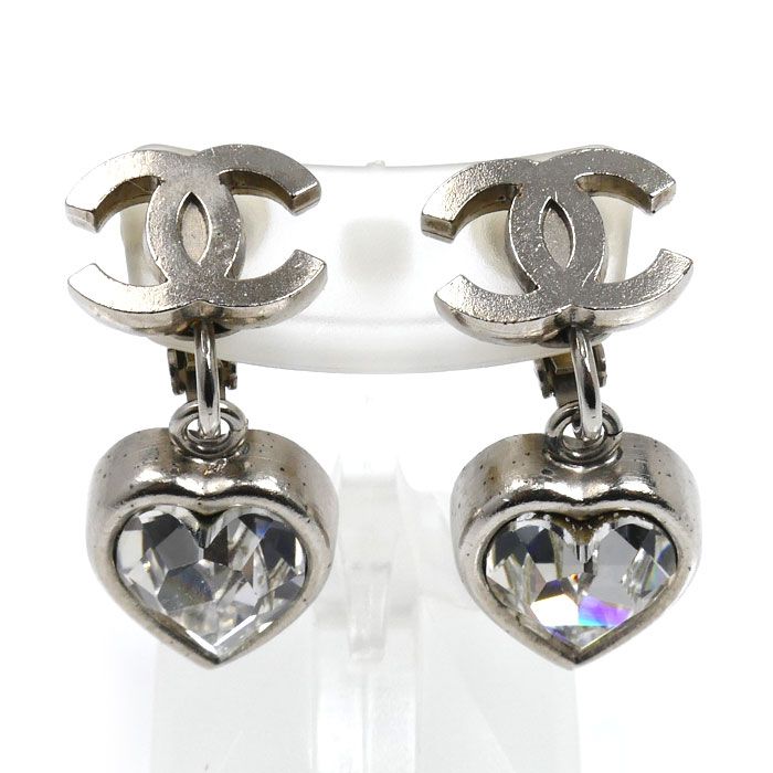 CHANEL シャネル メタル ココマーク ハート ラインストーン イヤリング 13.0 g レディース