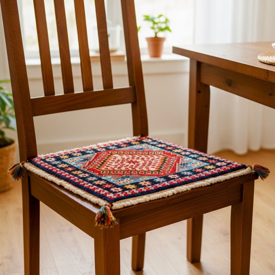 ペルシャ絨毯座布団 45×44㎝ 本物 手織り絨毯 ヤラメ産 トライバルラグ