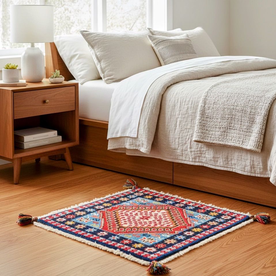 ペルシャ絨毯座布団 45×44㎝ 本物 手織り絨毯 ヤラメ産 トライバルラグ