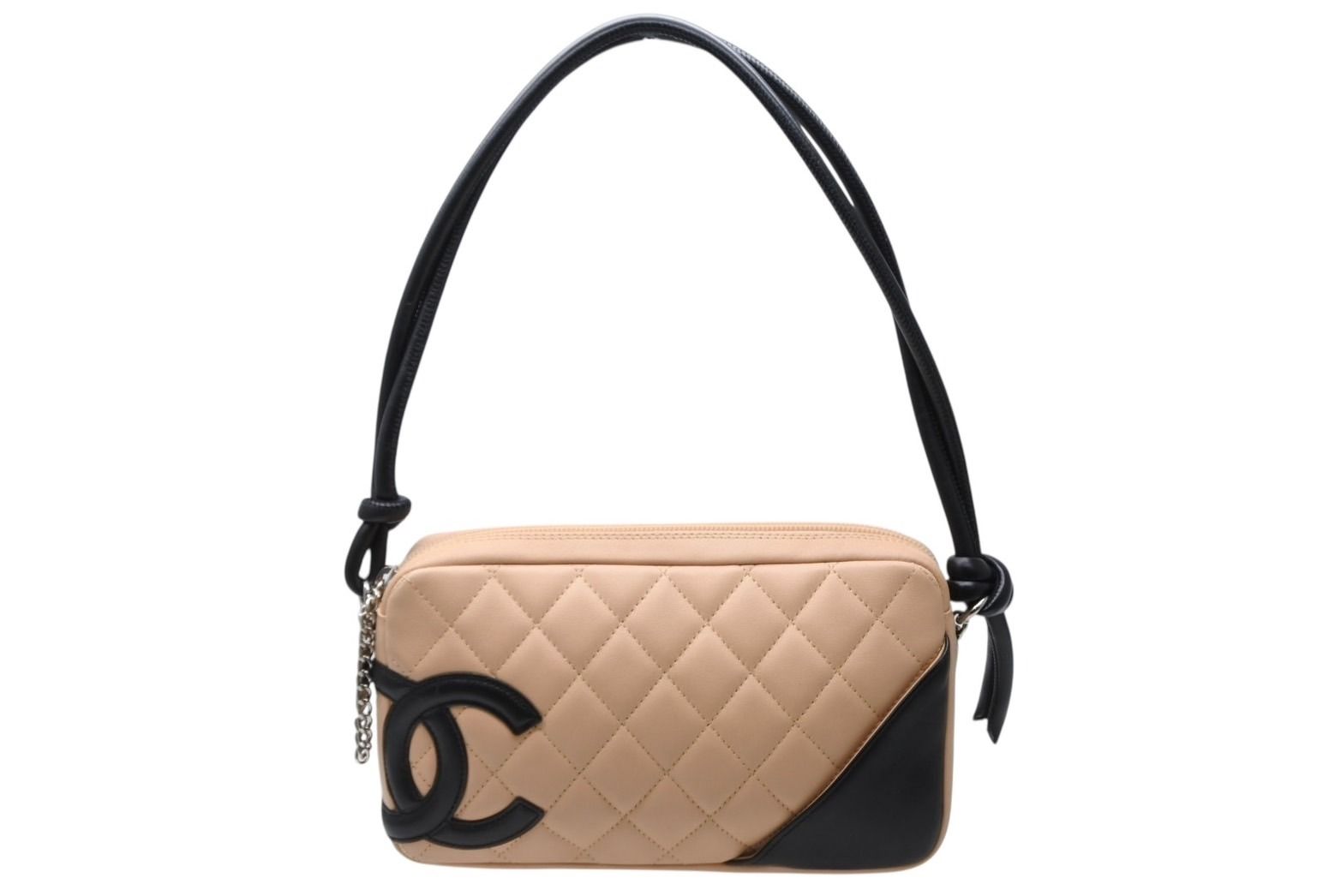 CHANEL シャネル カンボンライン ボーリングバッグ ワンショルダーバッグ 9番台 ココマーク ベージュ ブラック 4 b 011248