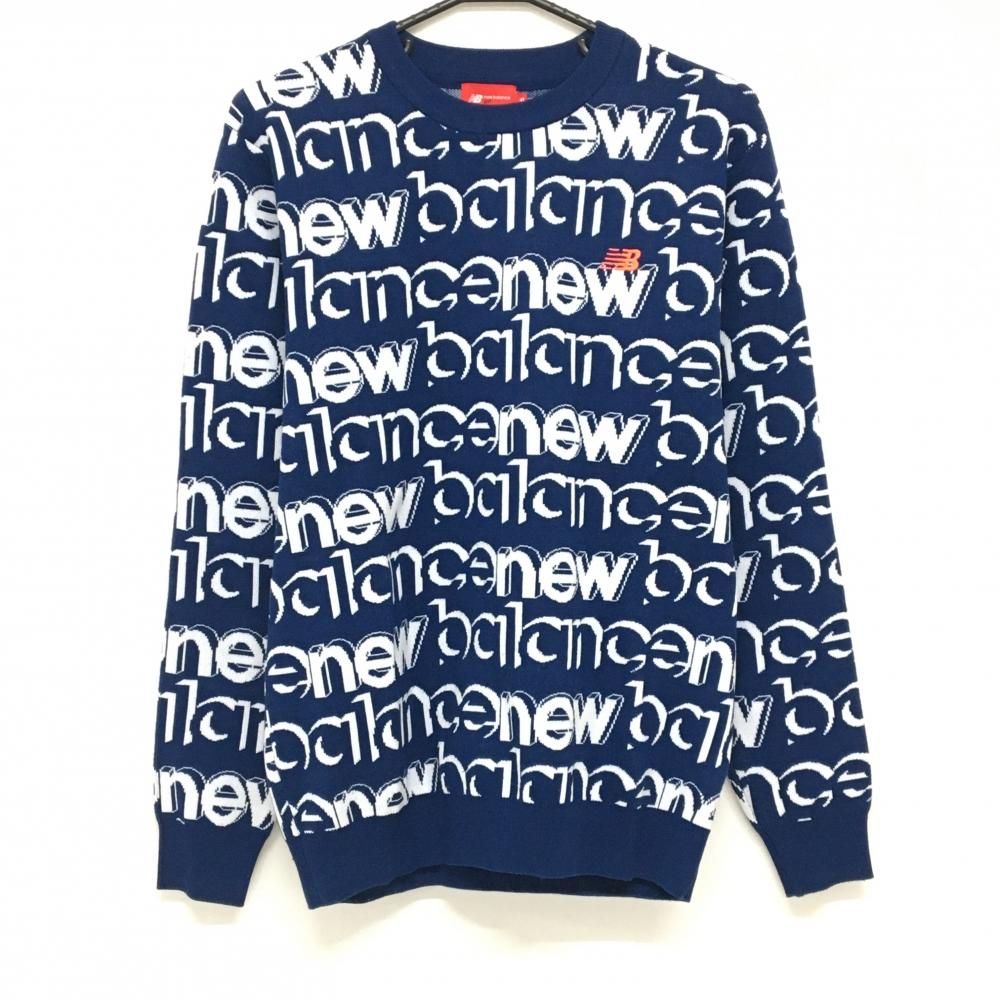 ニュー ンスゴルフ セーター ブルー×白 ロゴ総柄 メンズ 5 L ゴルフウェア Balance