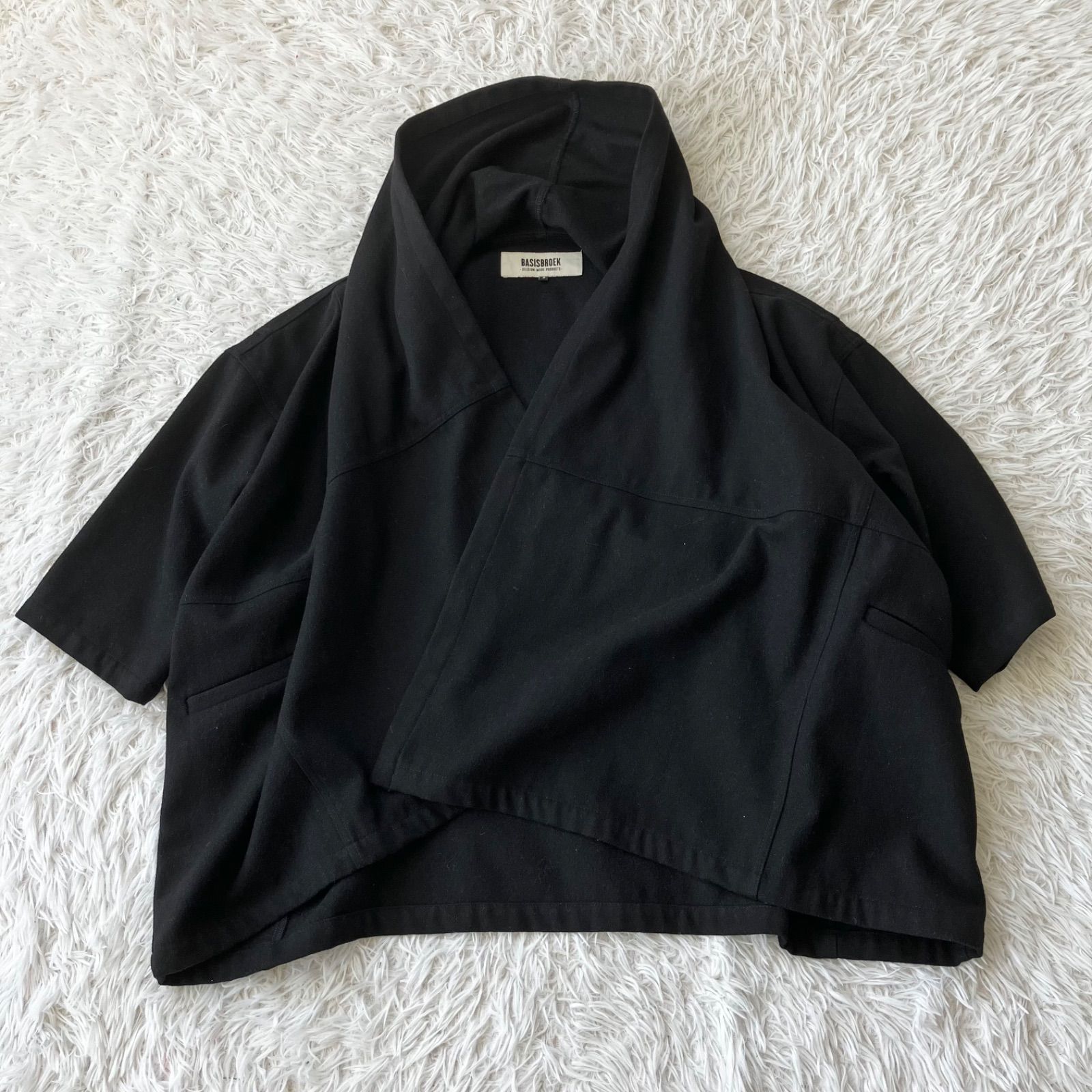 状態良 バーシスブルック Basisbroek ポンチョコート ブラック ベルギー製 ウールコート 古着 4656