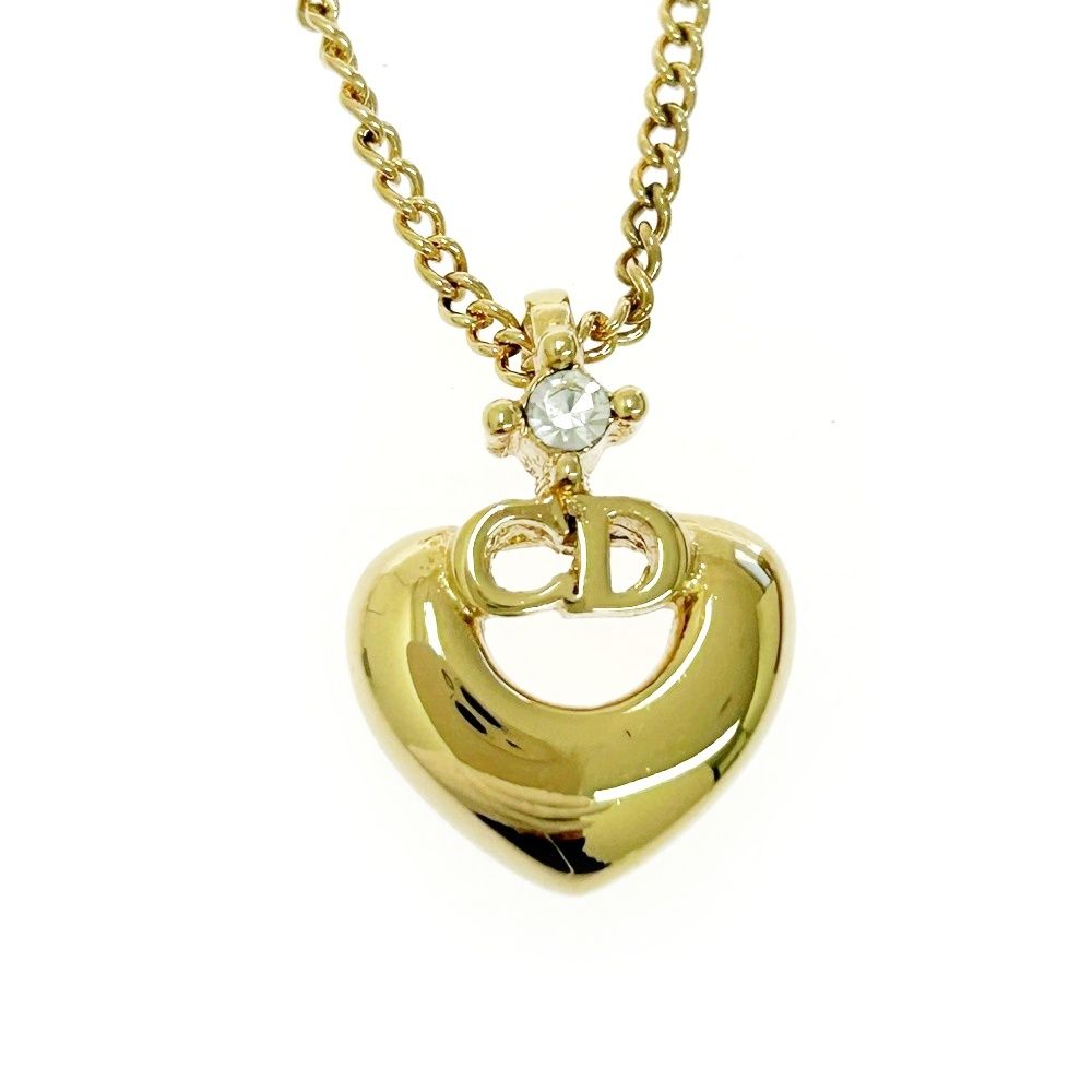 き Christian Dior クリスチャンディオール GP ラインストーン CDロゴ ネックレス ゴールド 525687