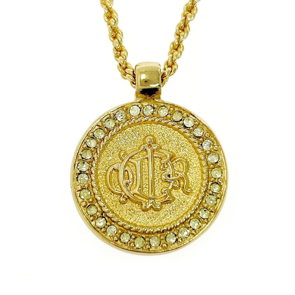 き Dior ディオール GP ラインストーン エンブレム ラウンド ネックレス ゴールド 525743