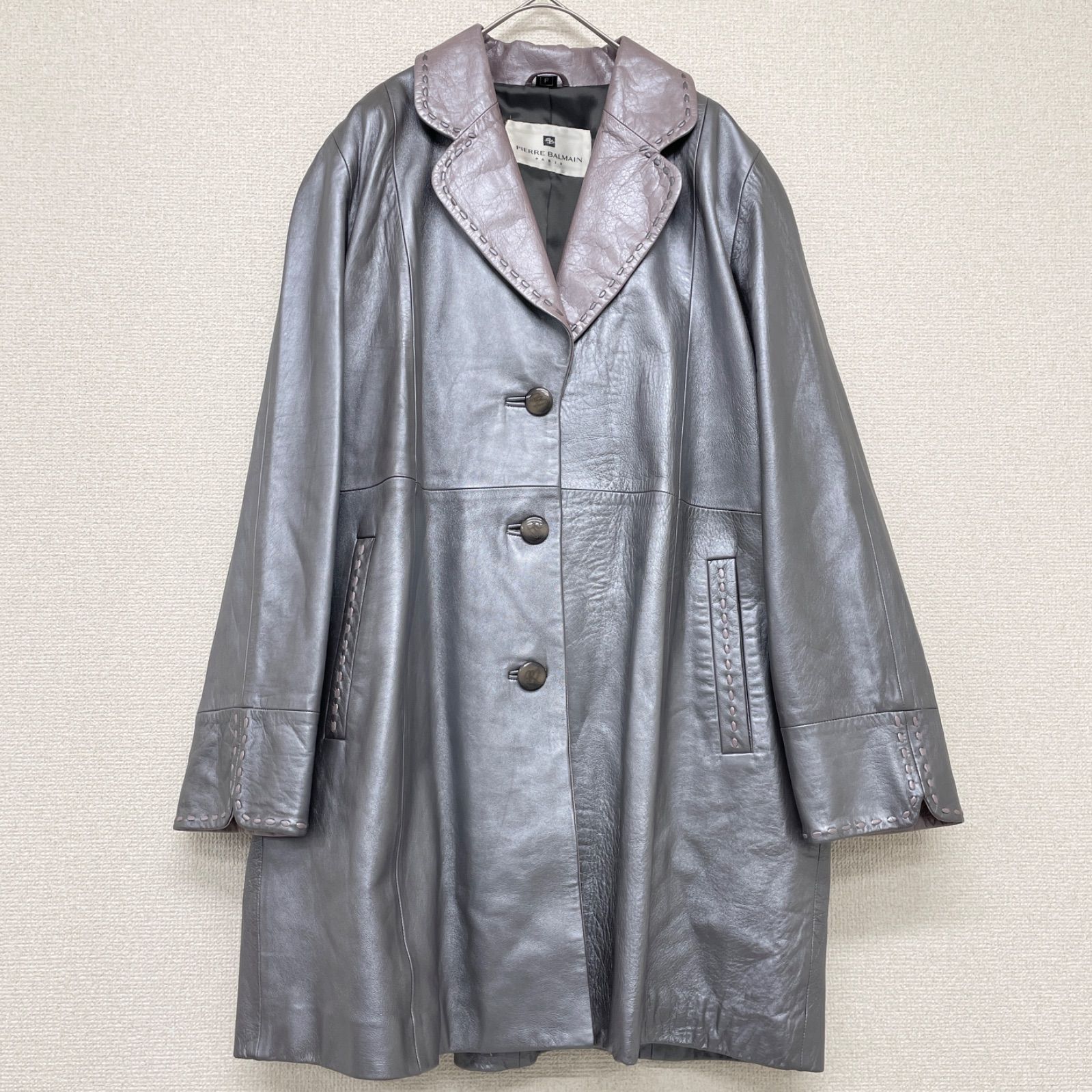 PIERRE BALMAIN ピエールバルマン レザーコート ステッチ バイカラー