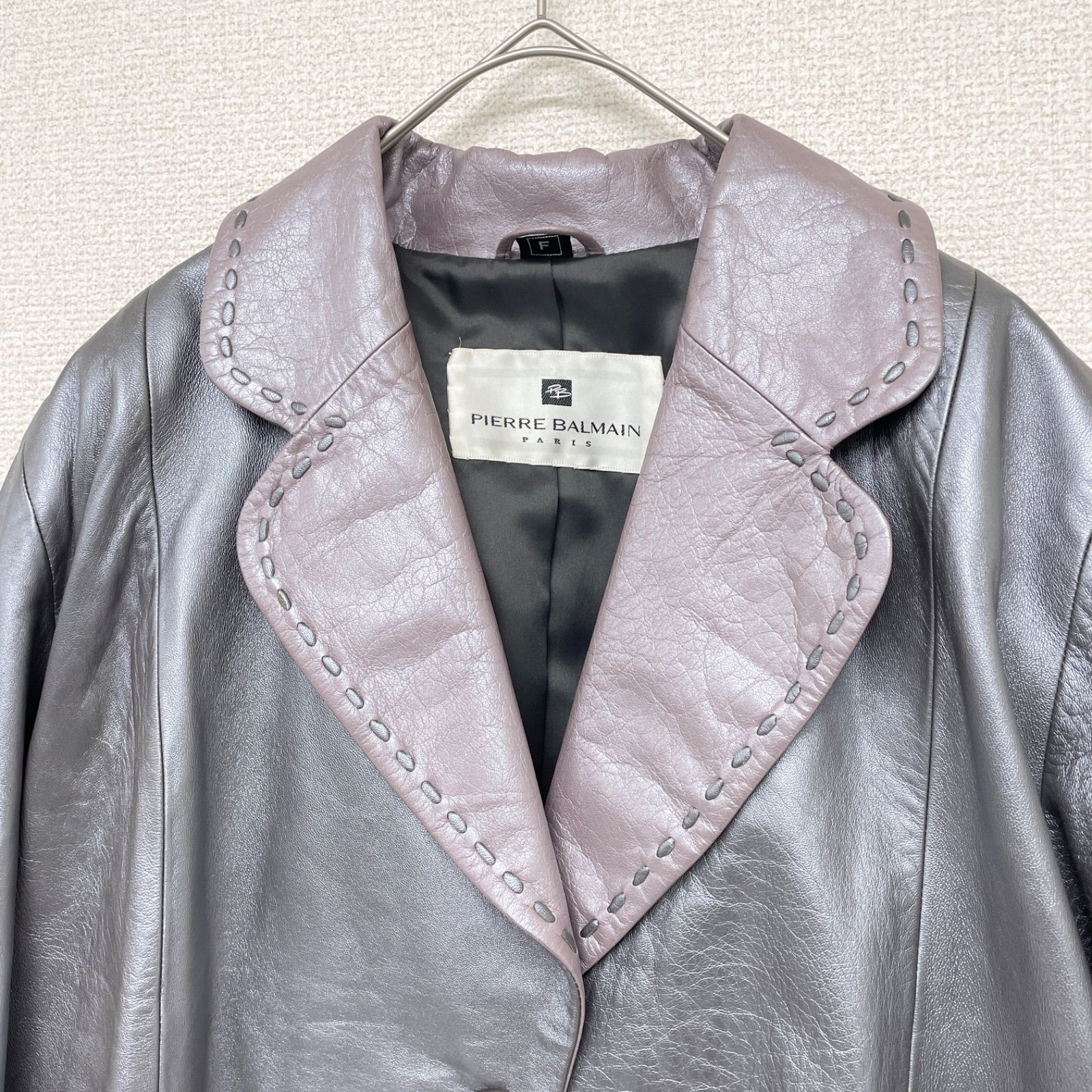 PIERRE BALMAIN ピエールバルマン レザーコート ステッチ バイカラー