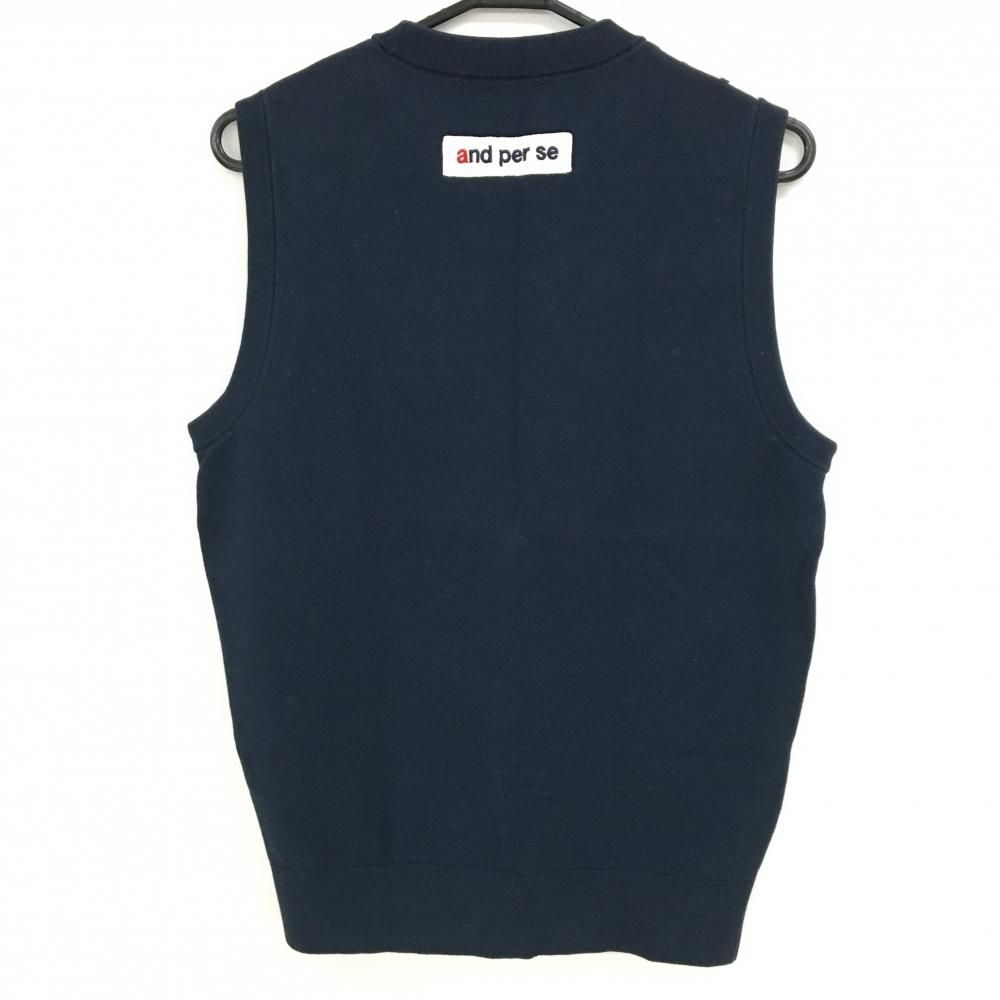 未使用 アンパスィand per se ゴルフ ニット ベスト メンズ L アンパスィ ニットベスト ネイビー×白 総柄 メンズ M ゴルフウェア and