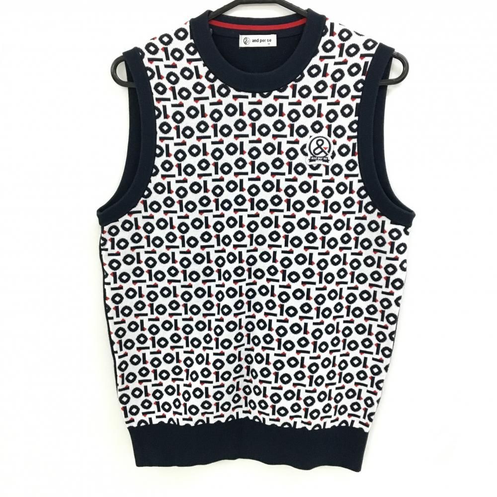 アンパスィ ニットベスト ネイビー×白 総柄 メンズ M ゴルフウェア and