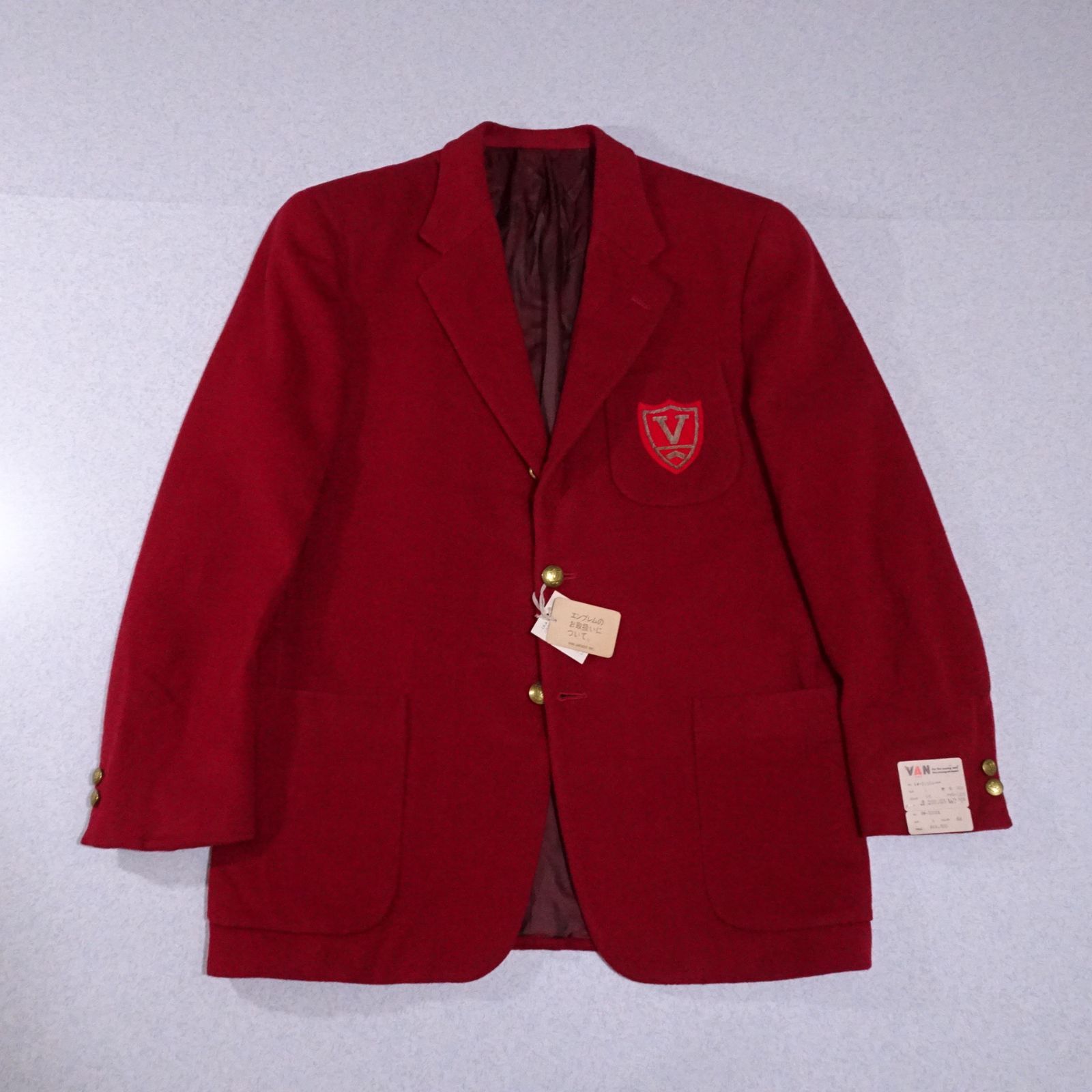 90 s タグ付き VAN JAC ヴァンヂャケット テーラードジャケット ワッペン ウール 金ボタン ♥ 90年代 レッド