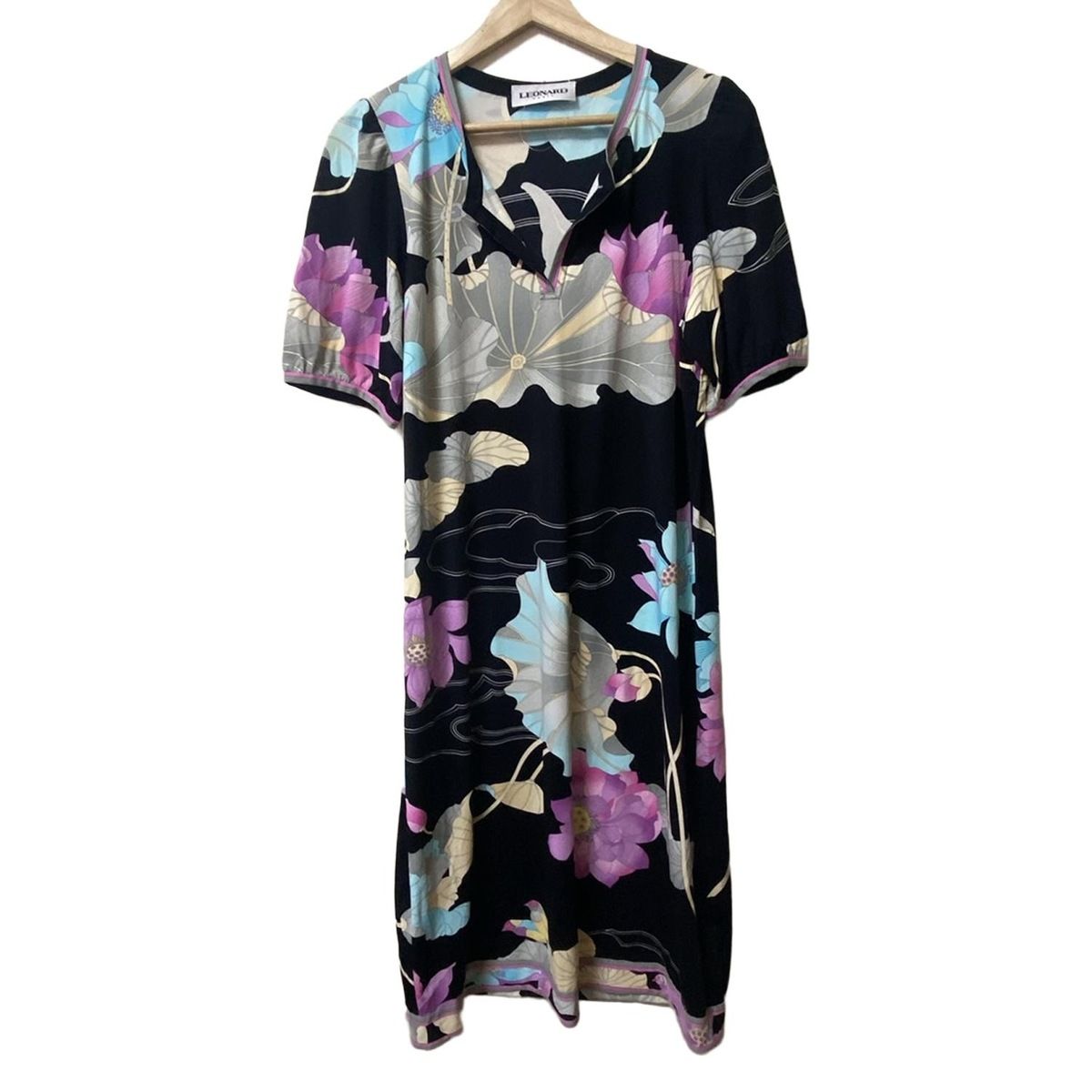 LEONARD(レオナール) ワンピース サイズ44 L レディース - 黒×ライト