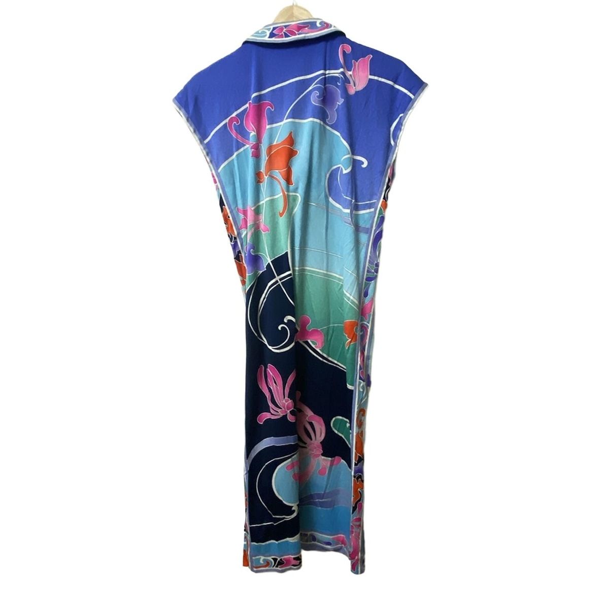 LEONARD レオナール ワンピース レディース - ライトブルー×ブルー×マルチ ボウタイ|半袖|ロング|ベルト付き