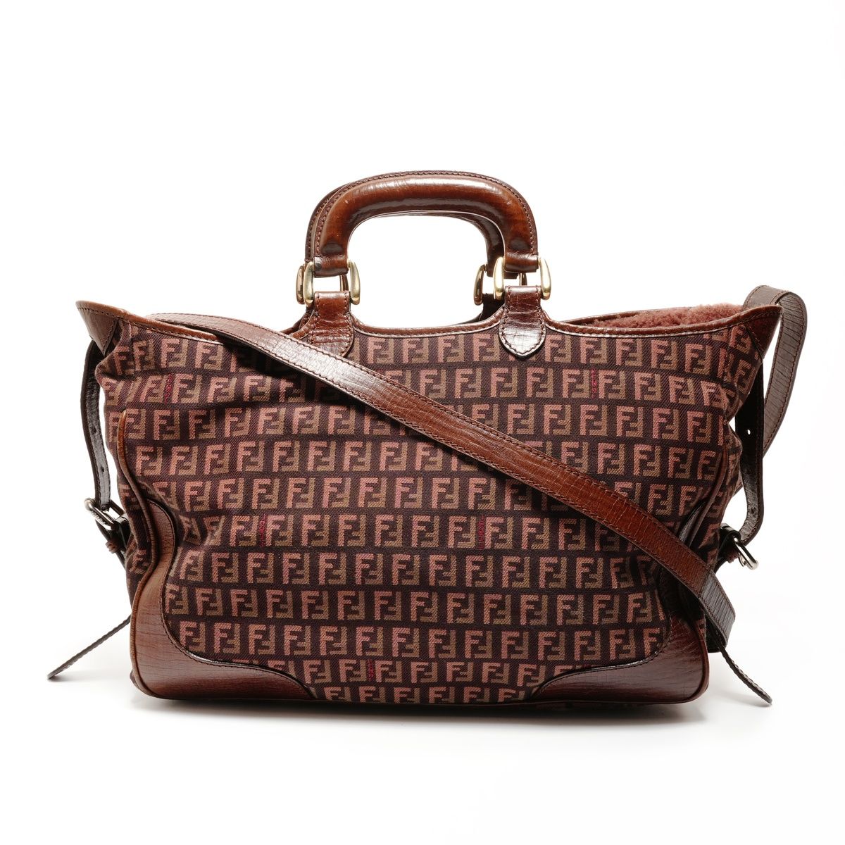 FENDI フェンディ ハンドバッグ ズッキーノ キャンバス レザー 2 way ムートン