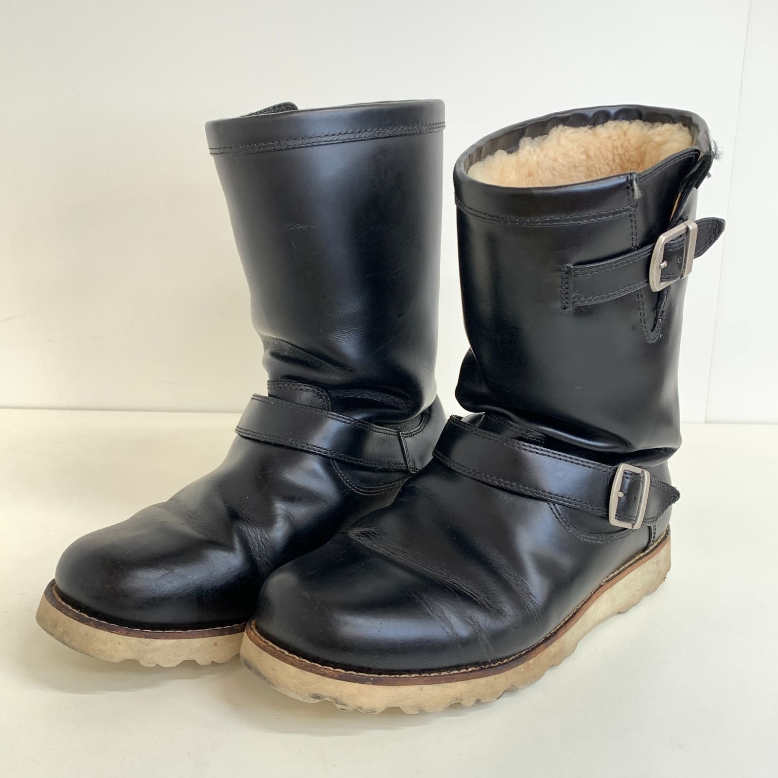 UGG ブラックレザー ムートンブーツ　3243 26cm エンジニアブーツ 中古品】UGG 3243 ブラックレザー ムートンブーツ アグ エンジニア