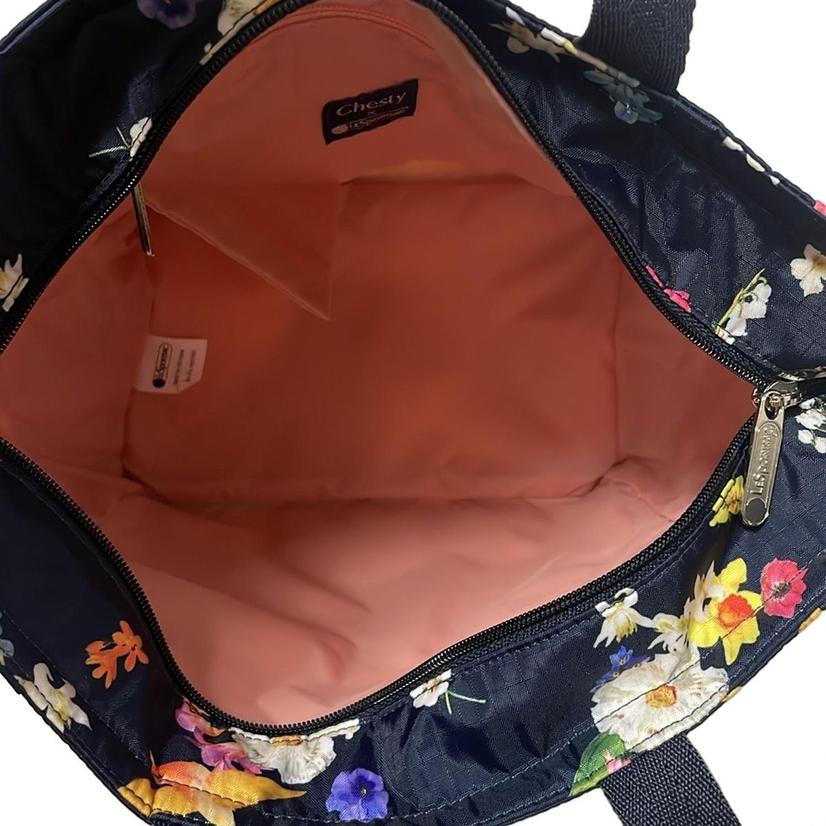 LESPORTSAC レスポートサック ハンドバッグ - ネイビー×白×マルチ 花柄|Chestyコラボ 定番ボトム ケーブル編み
