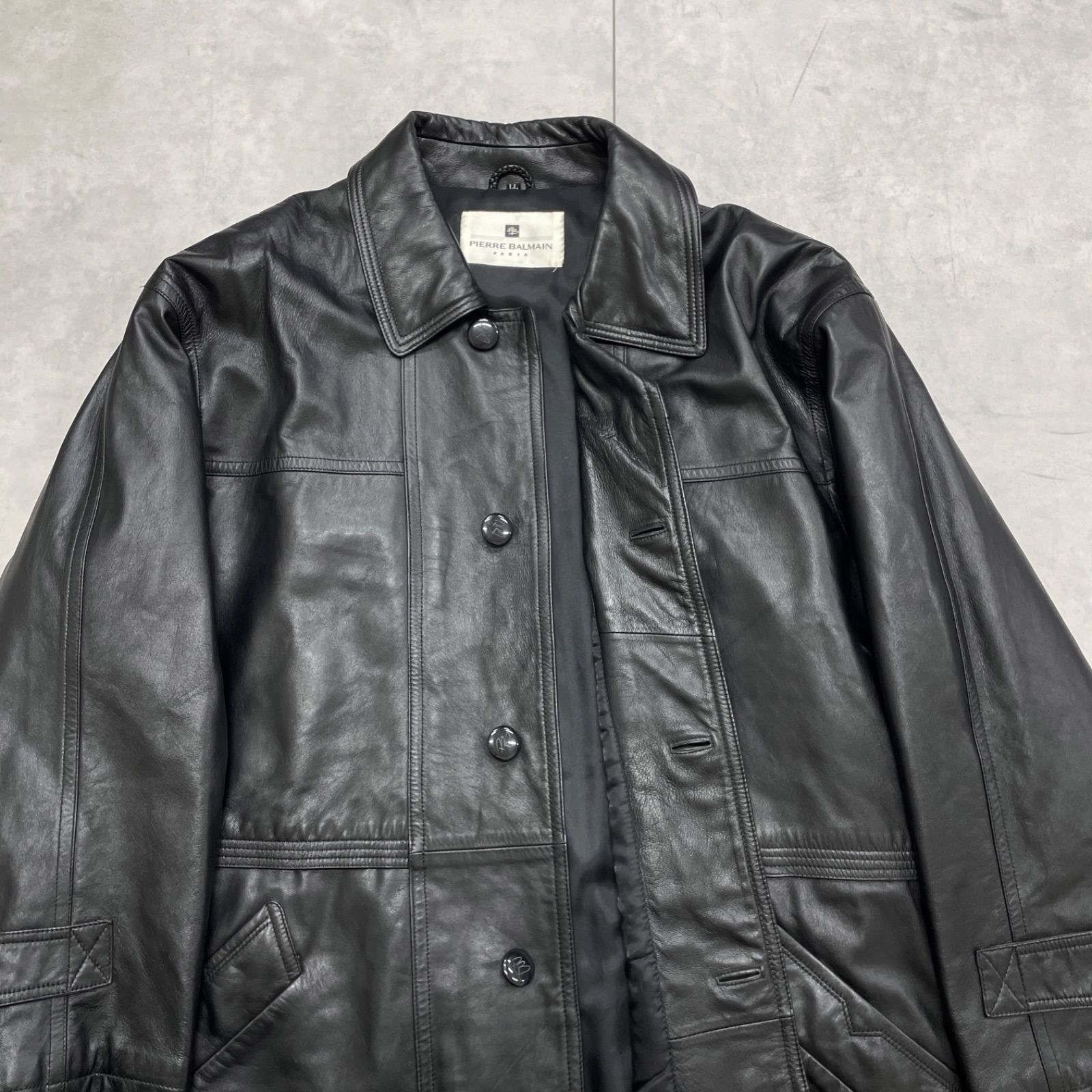 【中古】バルマン BALMAIN ピエール PIERRE レザージャケット 革ジャン ダブル ロゴボタン 羊革 ラムレザー M 黒 PIERRE BALMAIN ピエールバルマン レザージャケット 羊革 ラムレザー